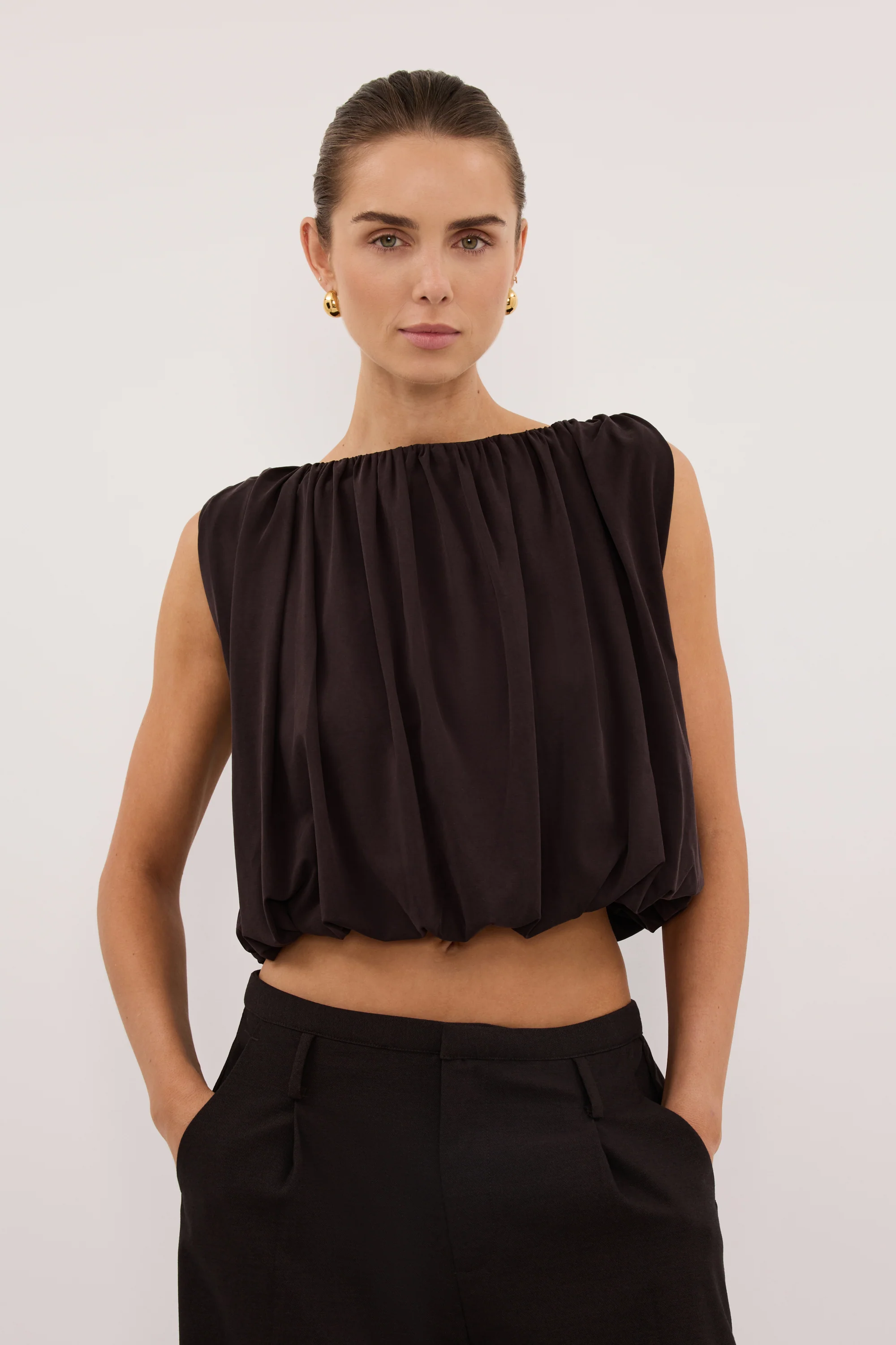 AVA BURNT CHOC SLEEVELESS MODAL BLEND TOP - Image 2