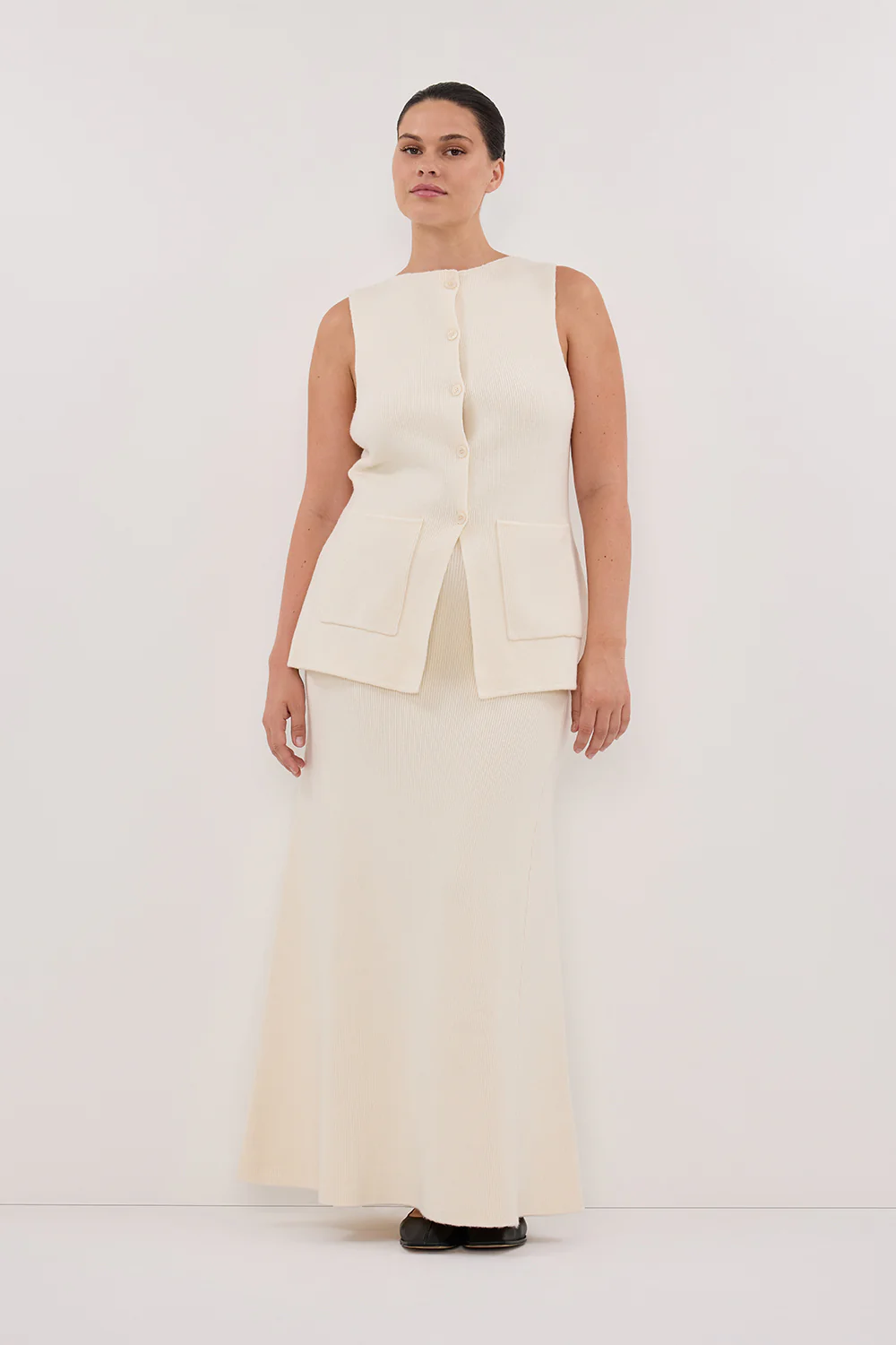 AVA CREAM LONGLINE KNIT MIDI SKIRT - Image 6