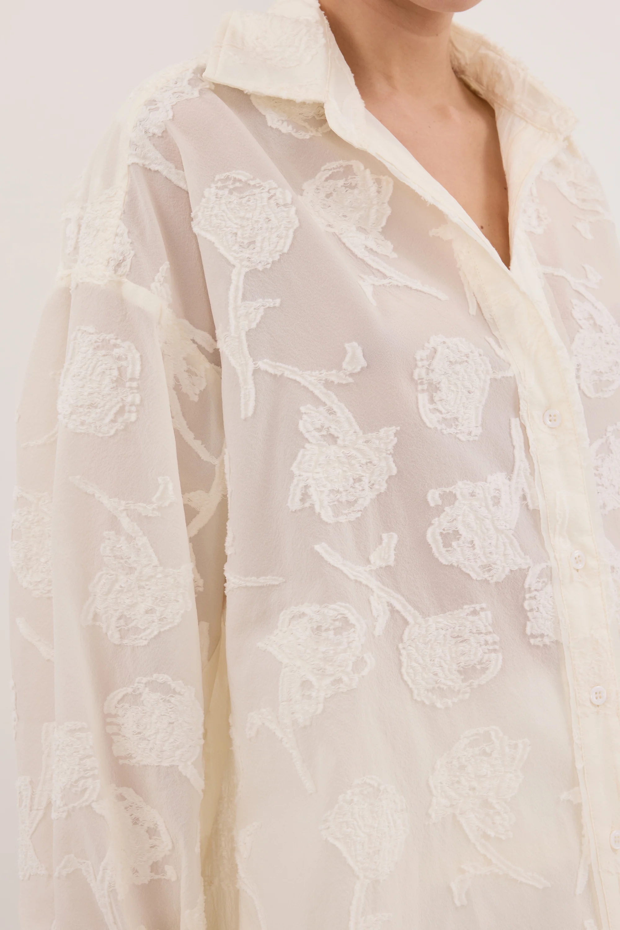 AZALEA OFF WHITE JACQUARD LONG SLEEVE SHIRT - Image 4