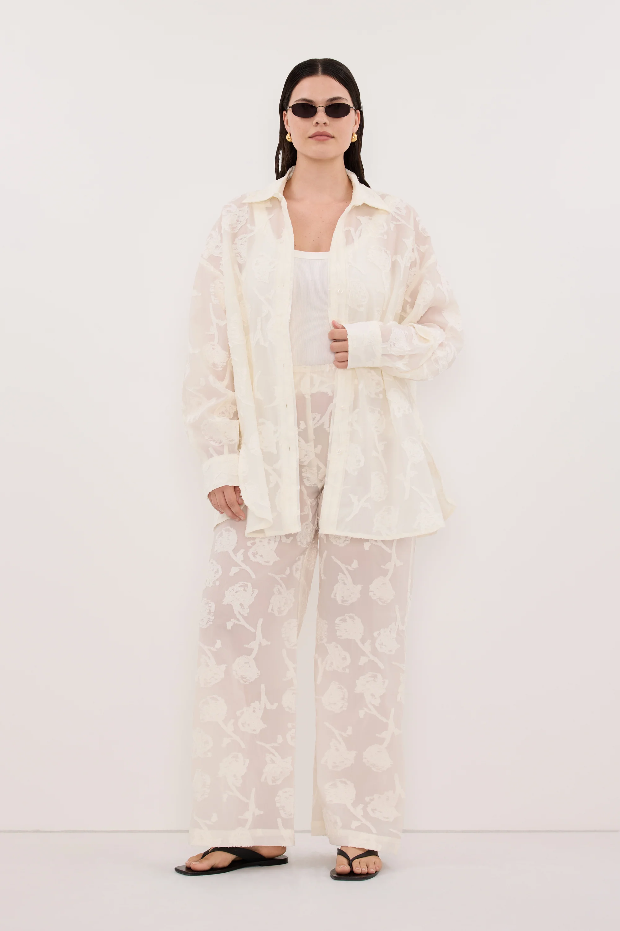 AZALEA OFF WHITE JACQUARD LONG SLEEVE SHIRT - Image 5
