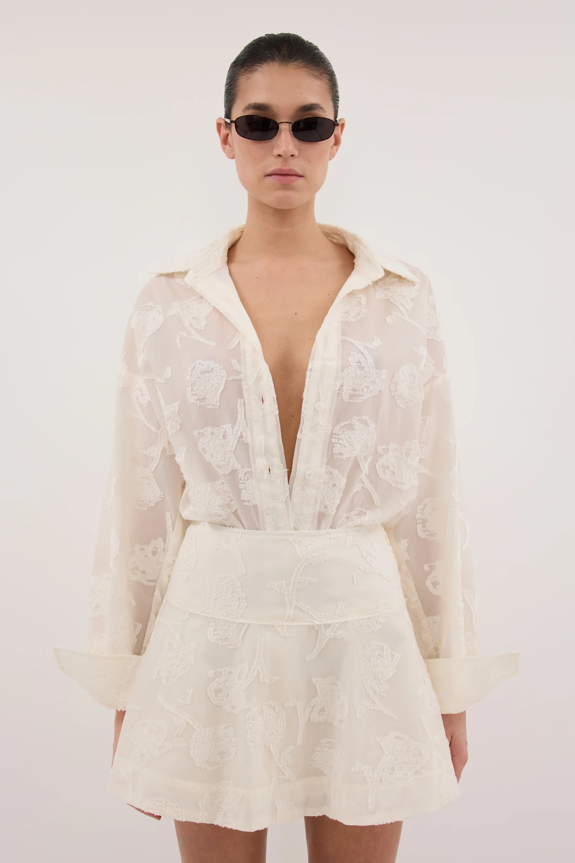 AZALEA OFF WHITE JACQUARD MINI SKIRT - Image 2