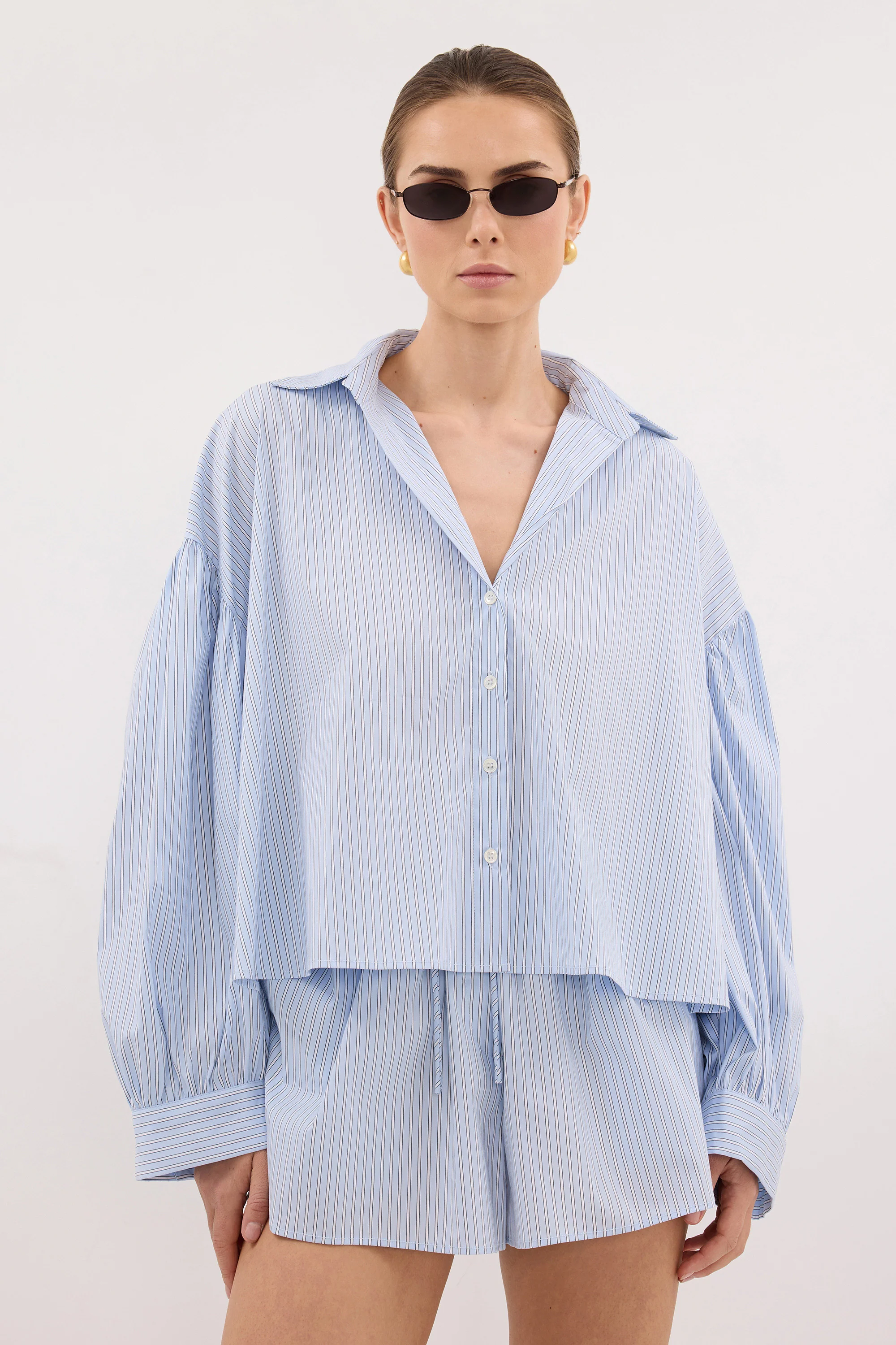 BERNICE BLUE STRIPE COTTON BLEND SHIRT - Image 2