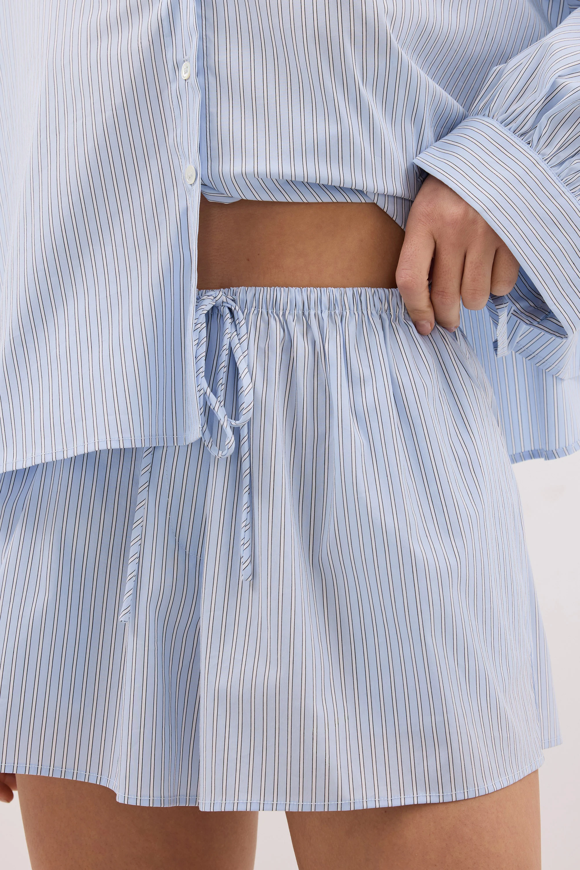 BERNICE BLUE STRIPE COTTON BLEND SHORT - Image 5