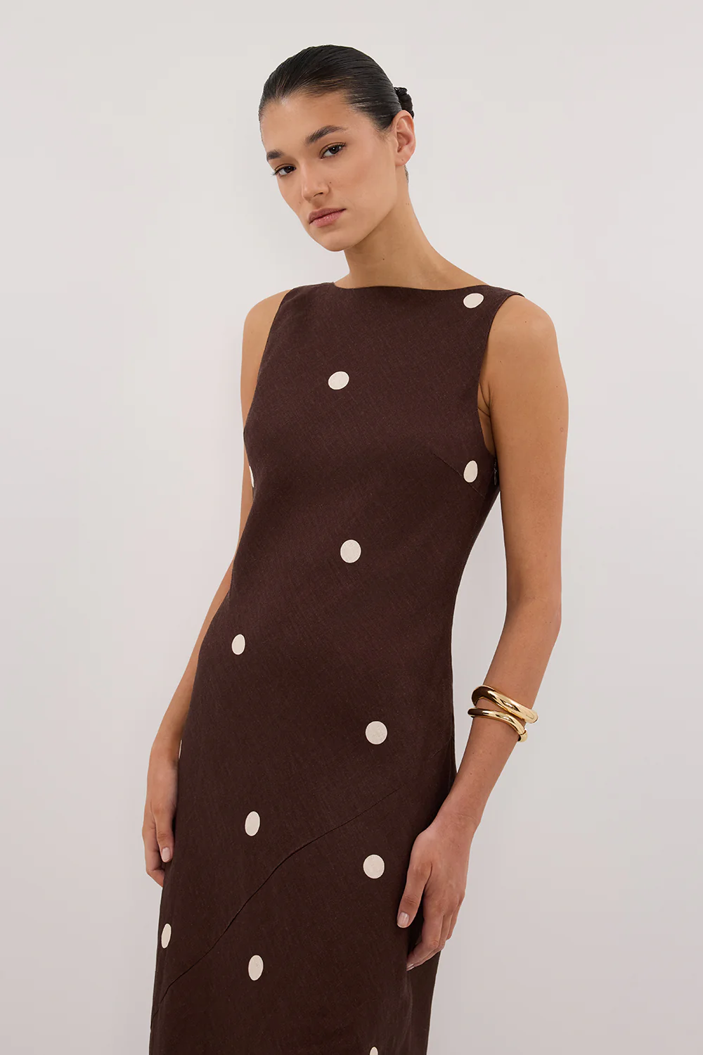 BEVERLY BITTER CHOC SPOT LINEN MIDI DRESS - Image 2