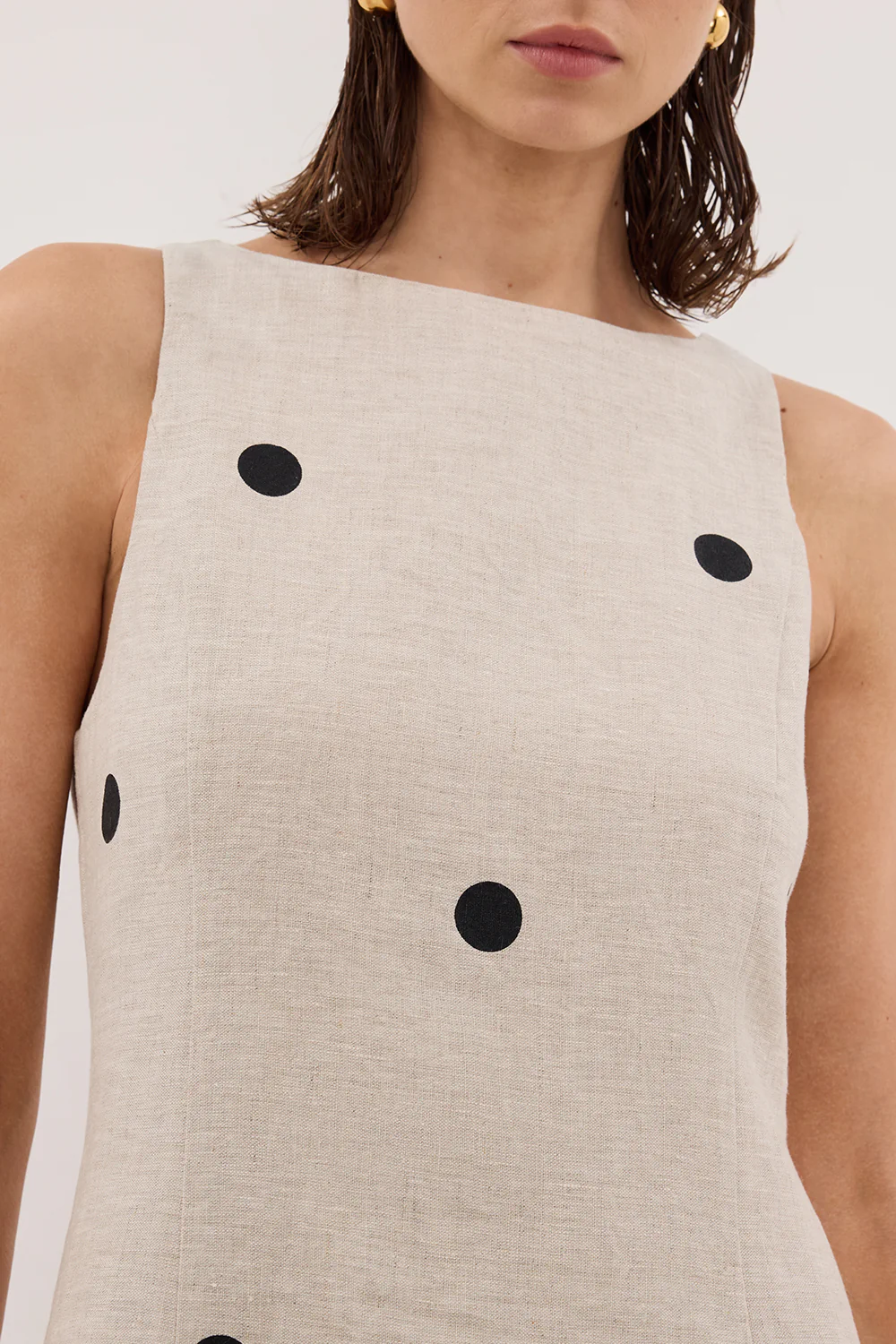 BEVERLY NATURAL SPOT LINEN MIDI DRESS - Image 5
