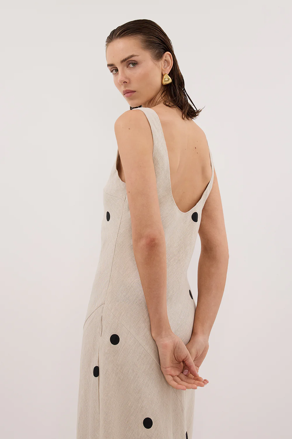 BEVERLY NATURAL SPOT LINEN MIDI DRESS - Image 6