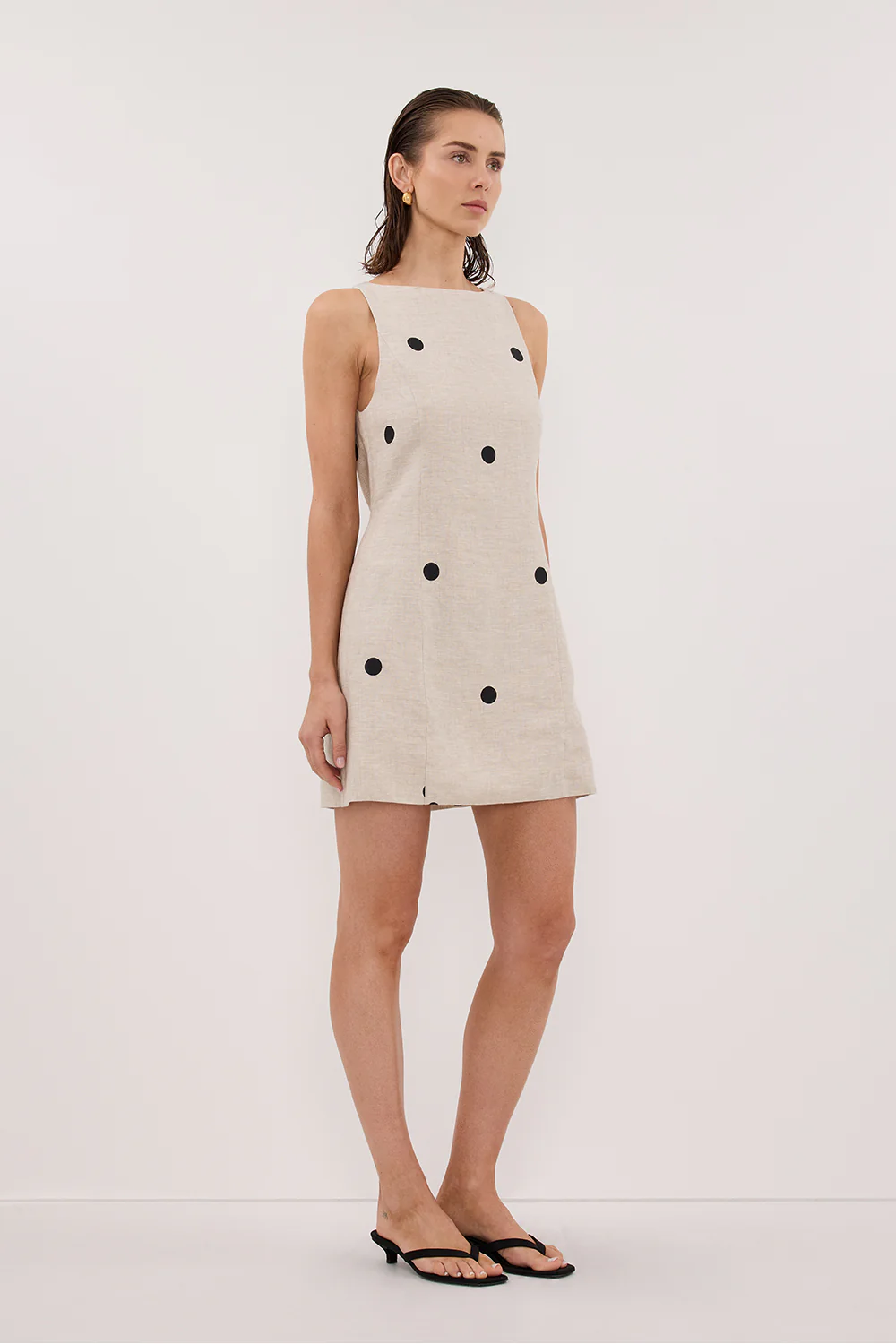 BEVERLY NATURAL SPOT LINEN MINI DRESS - Image 3
