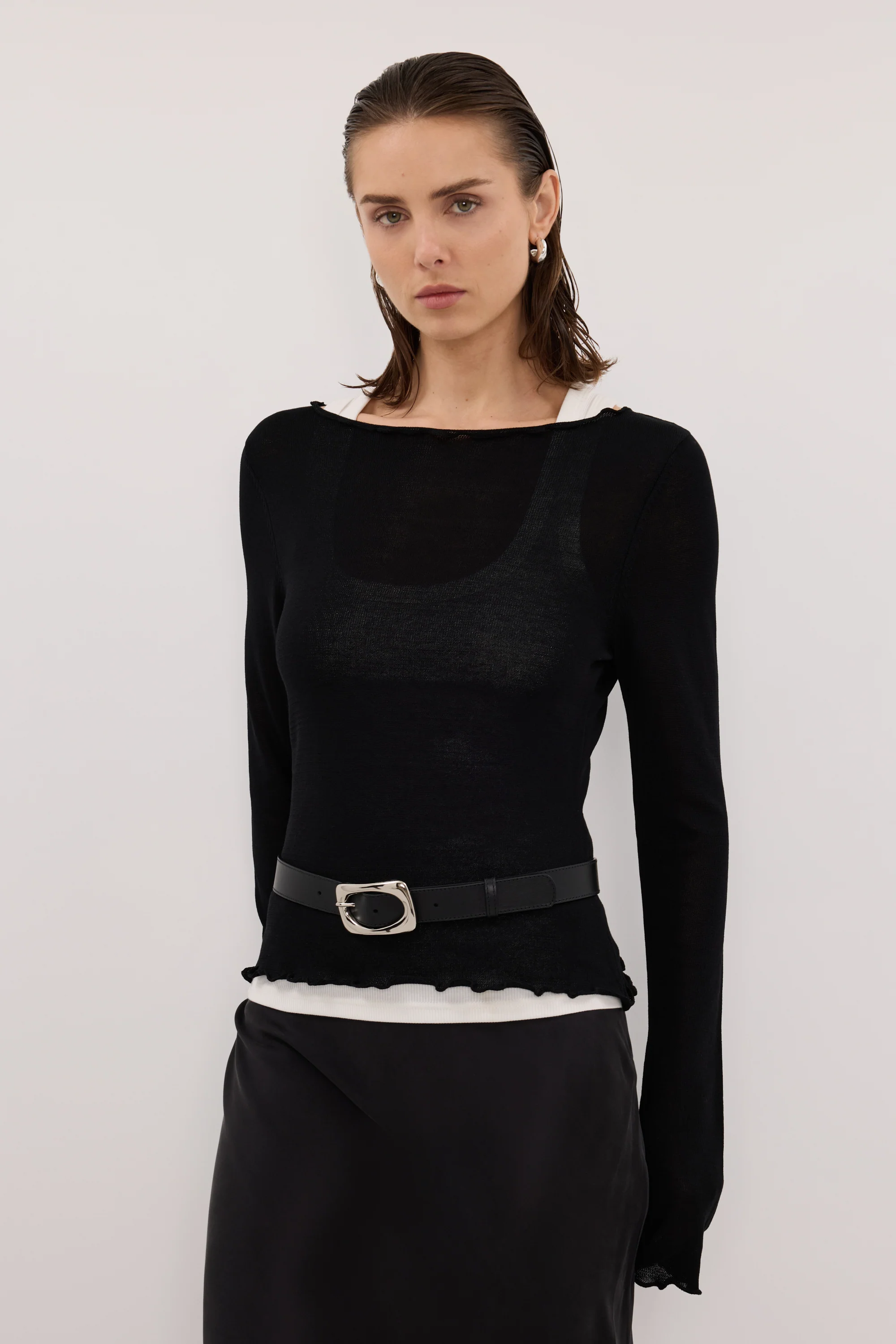BLAKE BLACK LONG SLEEVE BOAT NECK KNIT TOP - Image 2