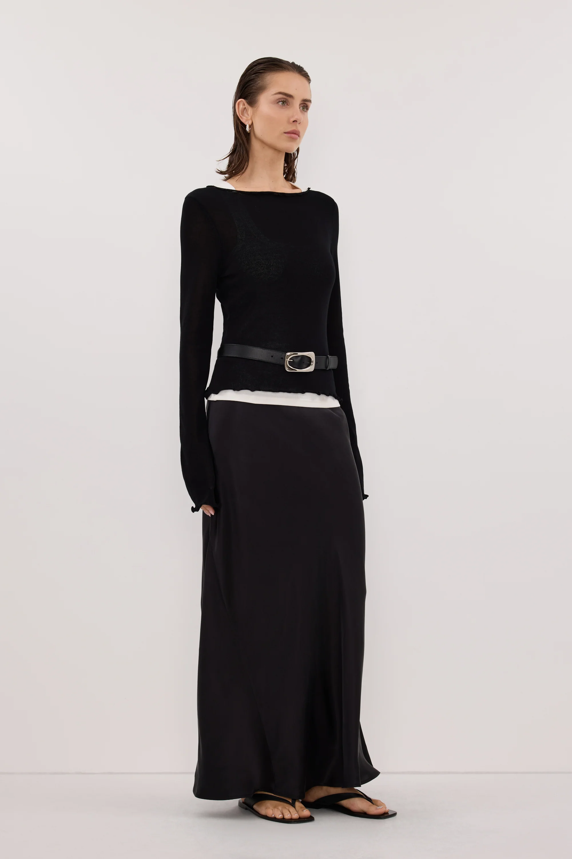 BLAKE BLACK LONG SLEEVE BOAT NECK KNIT TOP - Image 3