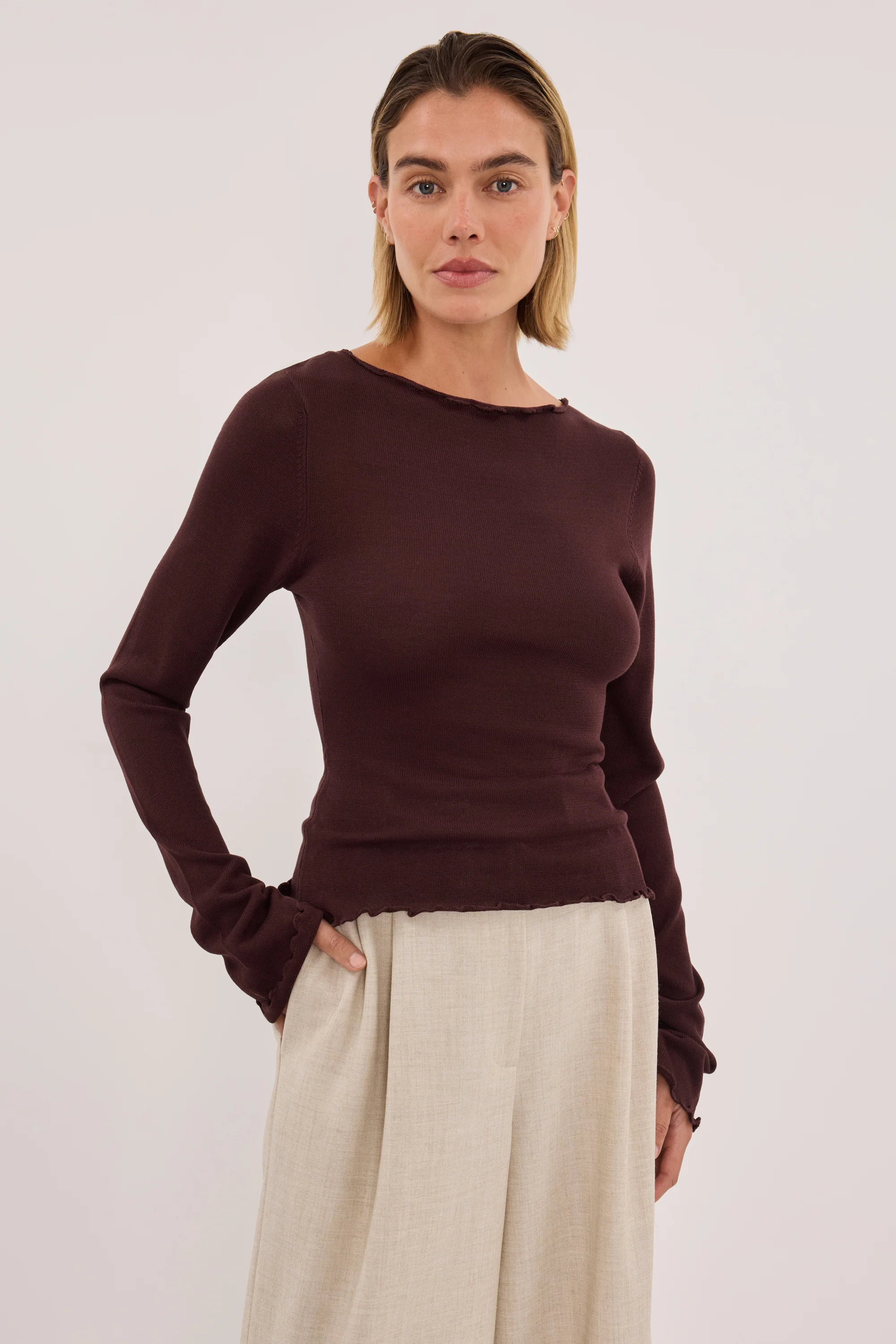 BLAKE PLUM LONG SLEEVE BOAT NECK KNIT TOP - Image 2