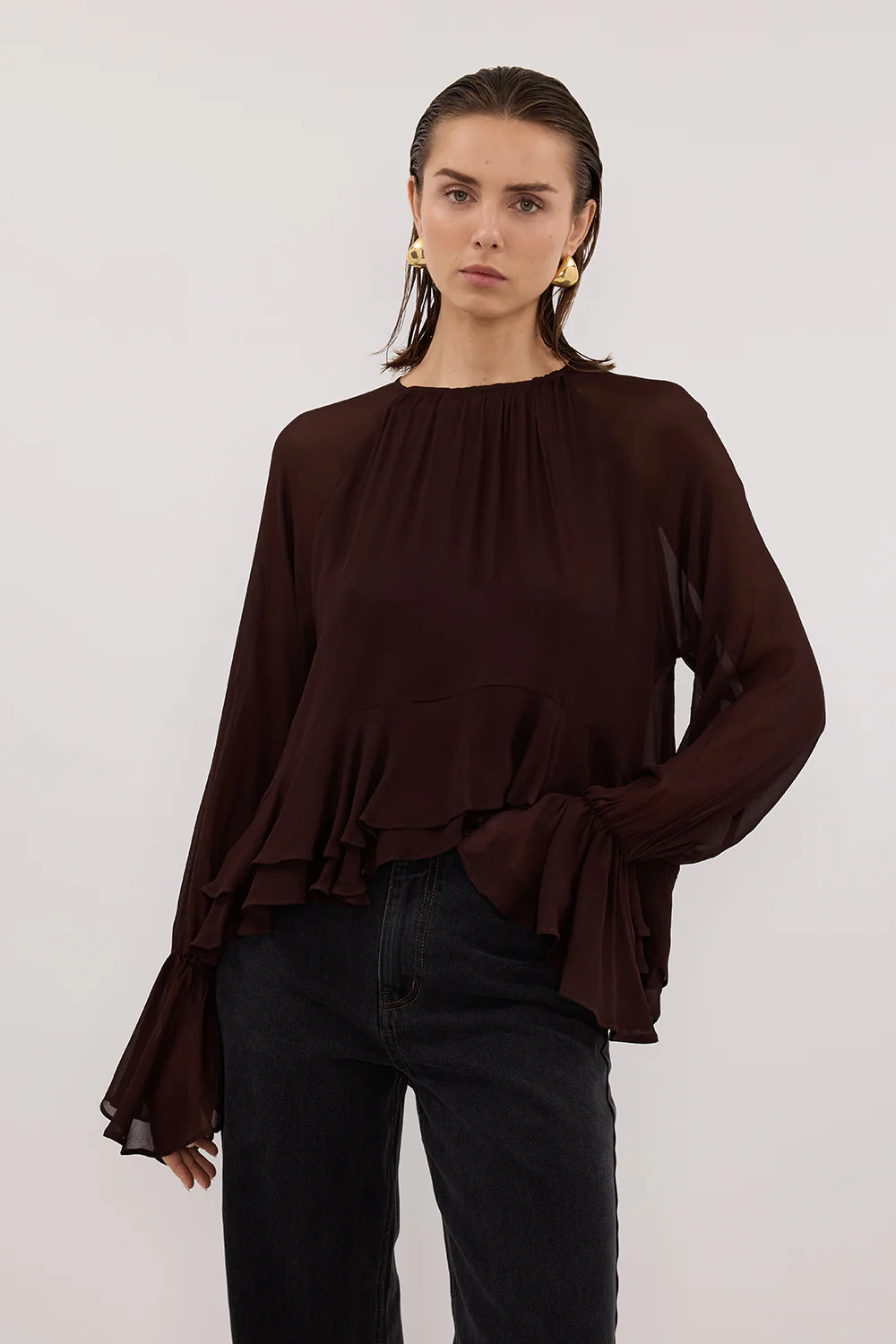 BODHI DARK CHOC LONG SLEEVE TOP - Image 2
