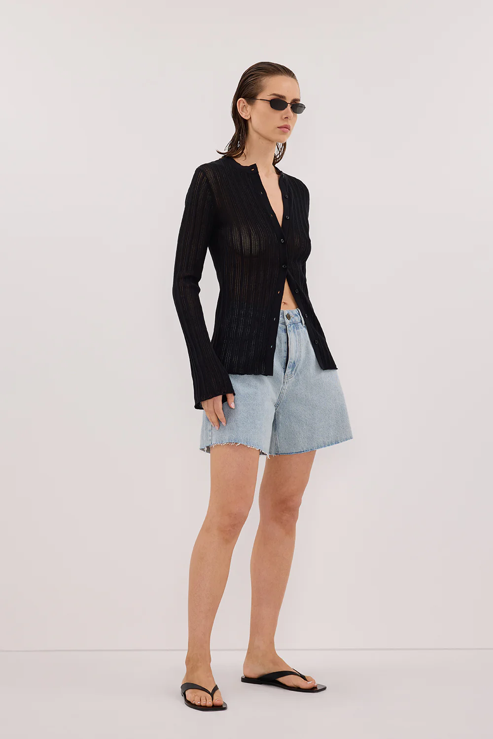 BOWIE BLACK BUTTON THROUGH KNIT TOP - Image 3