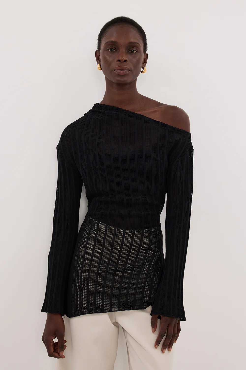 BOWIE BLACK LONG SLEEVE KNIT TOP - Image 2