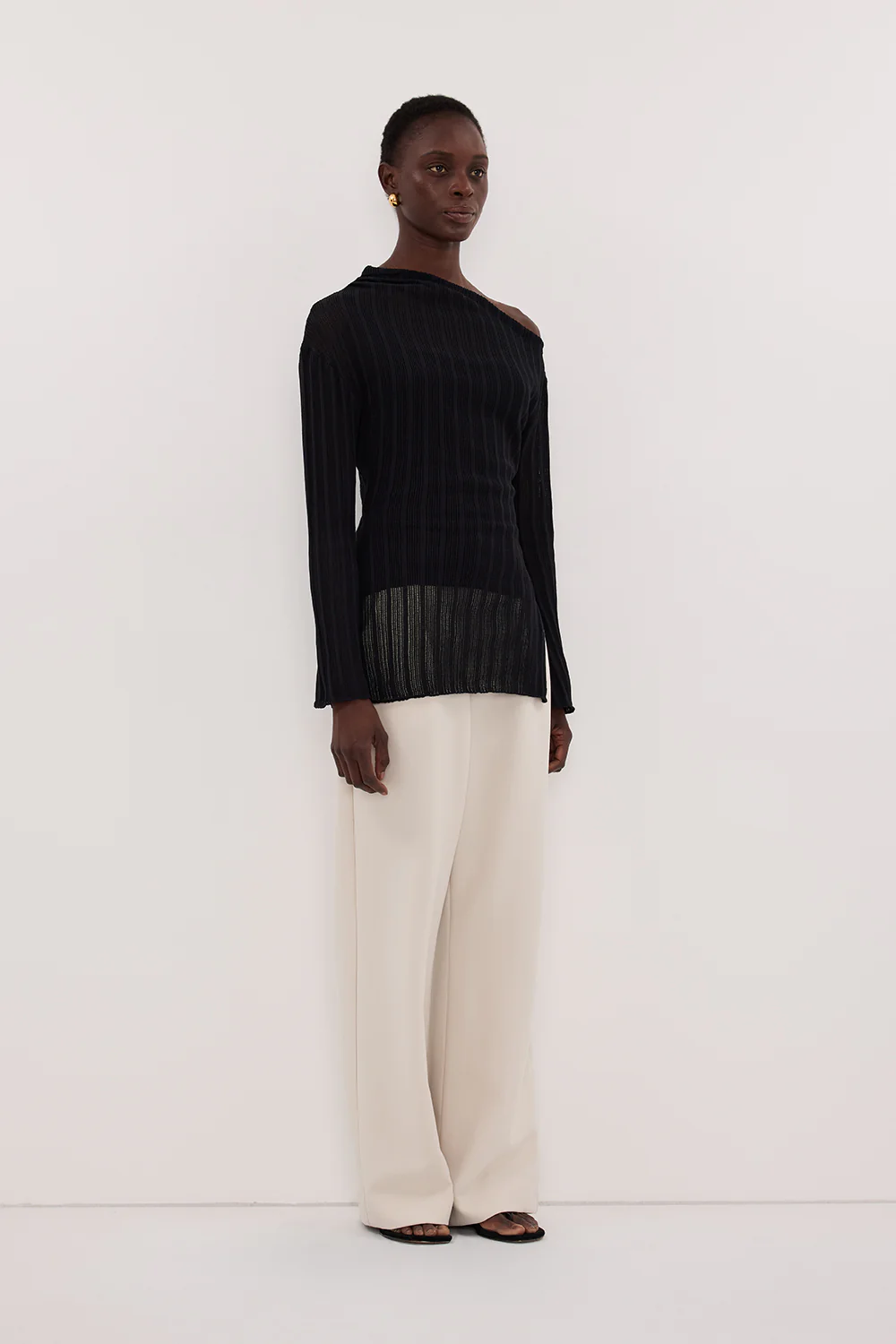 BOWIE BLACK LONG SLEEVE KNIT TOP - Image 3
