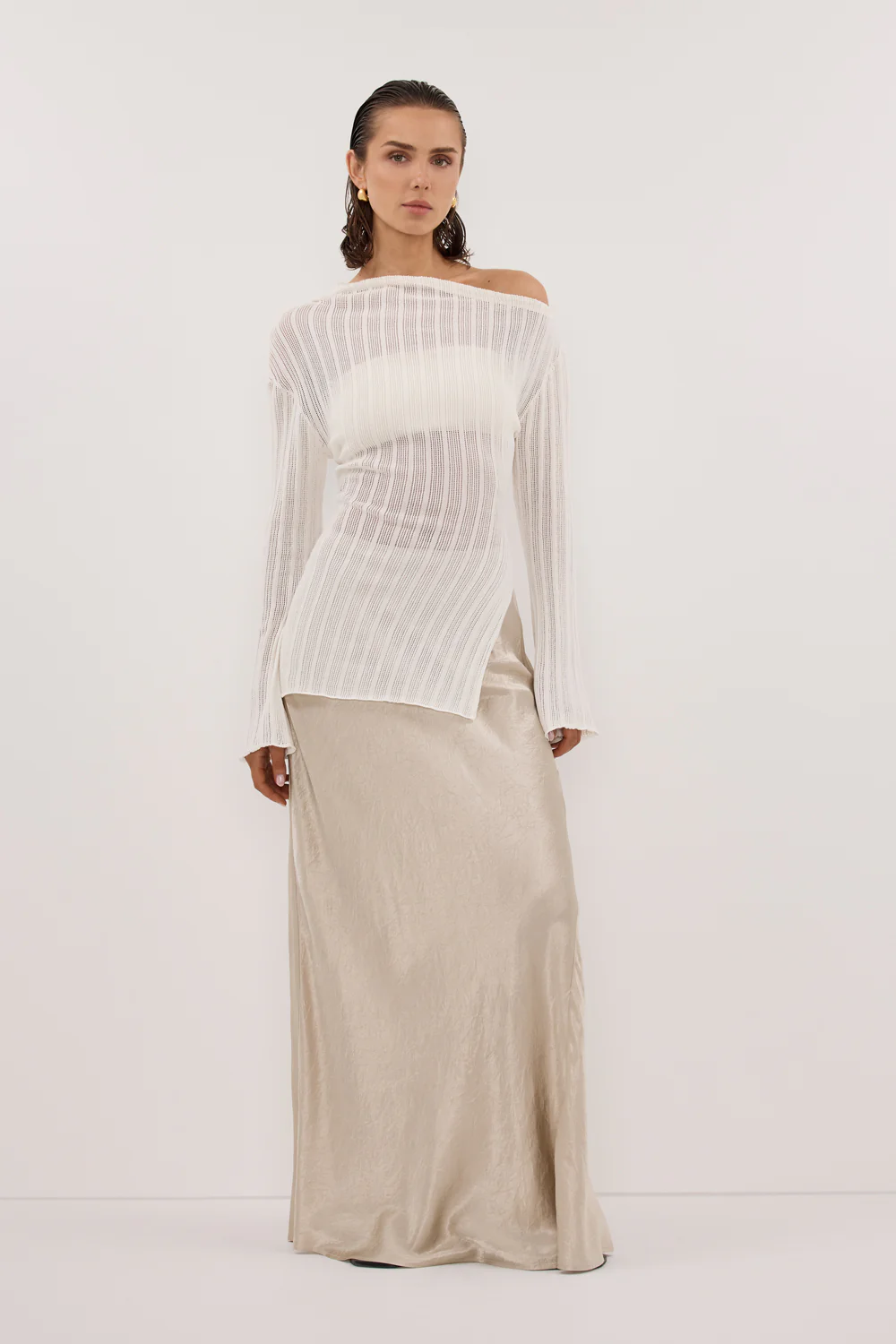 BOWIE IVORY LONG SLEEVE KNIT TOP