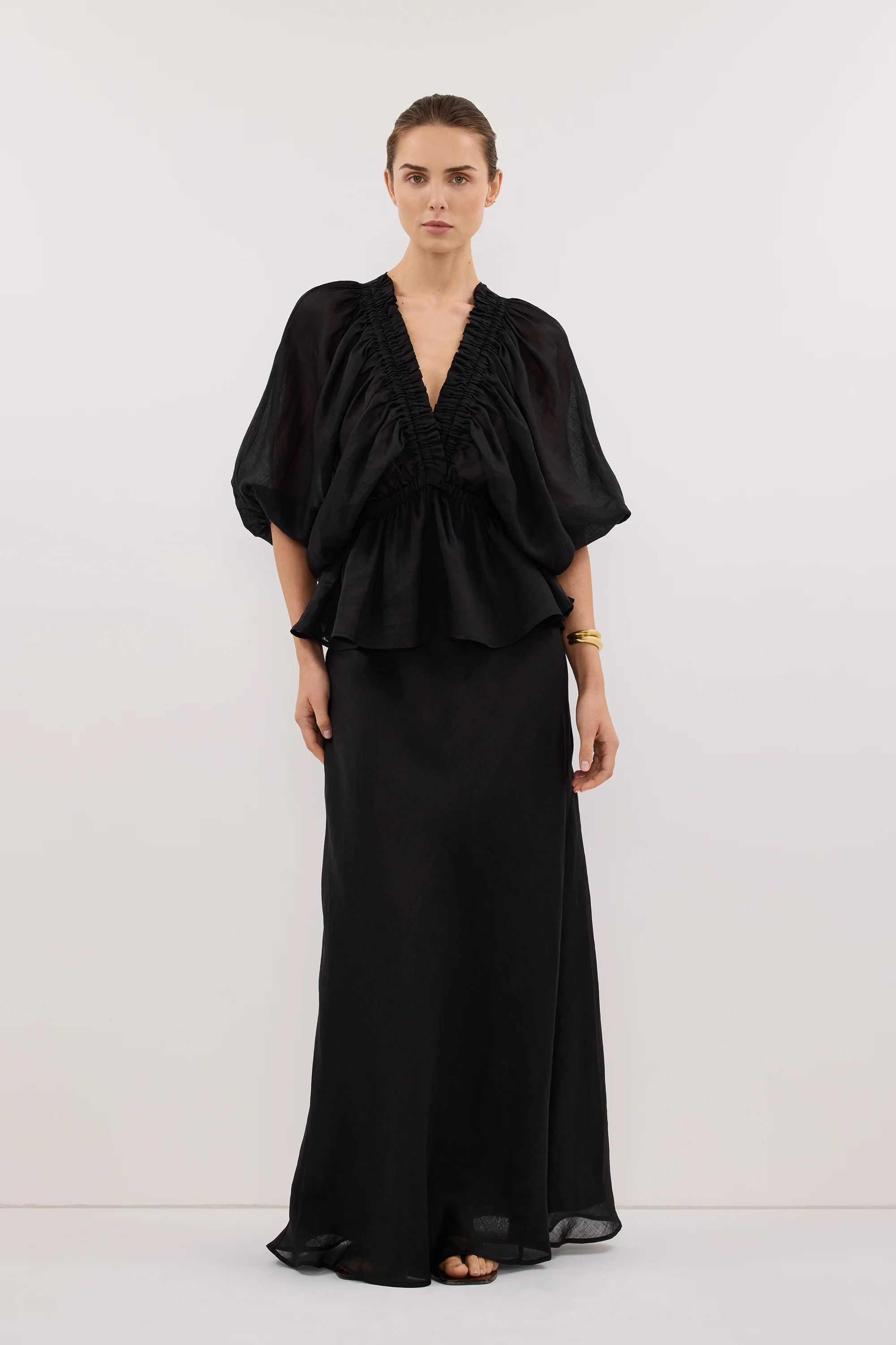 BRIELLE BLACK RAMIE LONG SLEEVE TOP