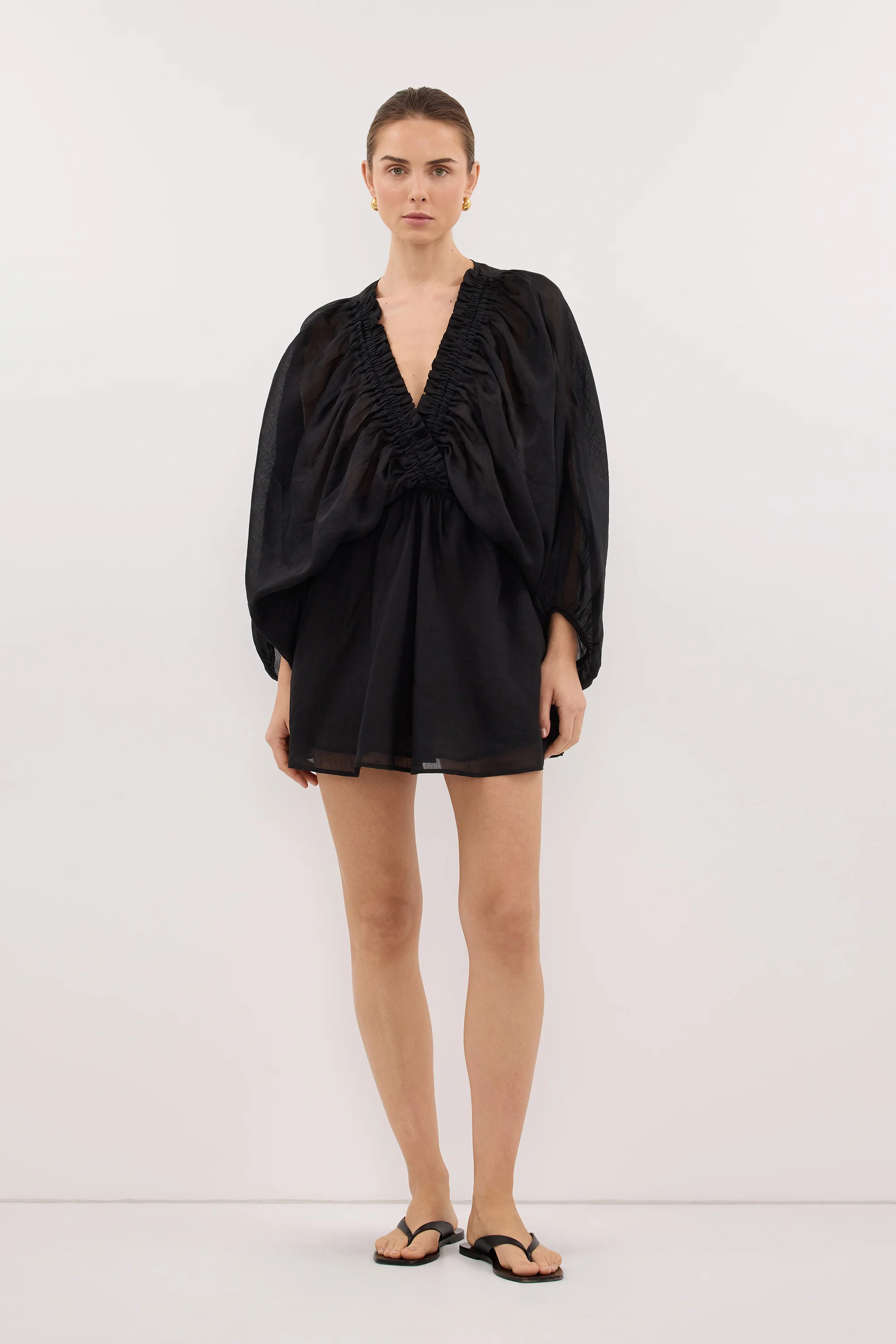 BRIELLE BLACK RAMIE MINI DRESS - Image 3