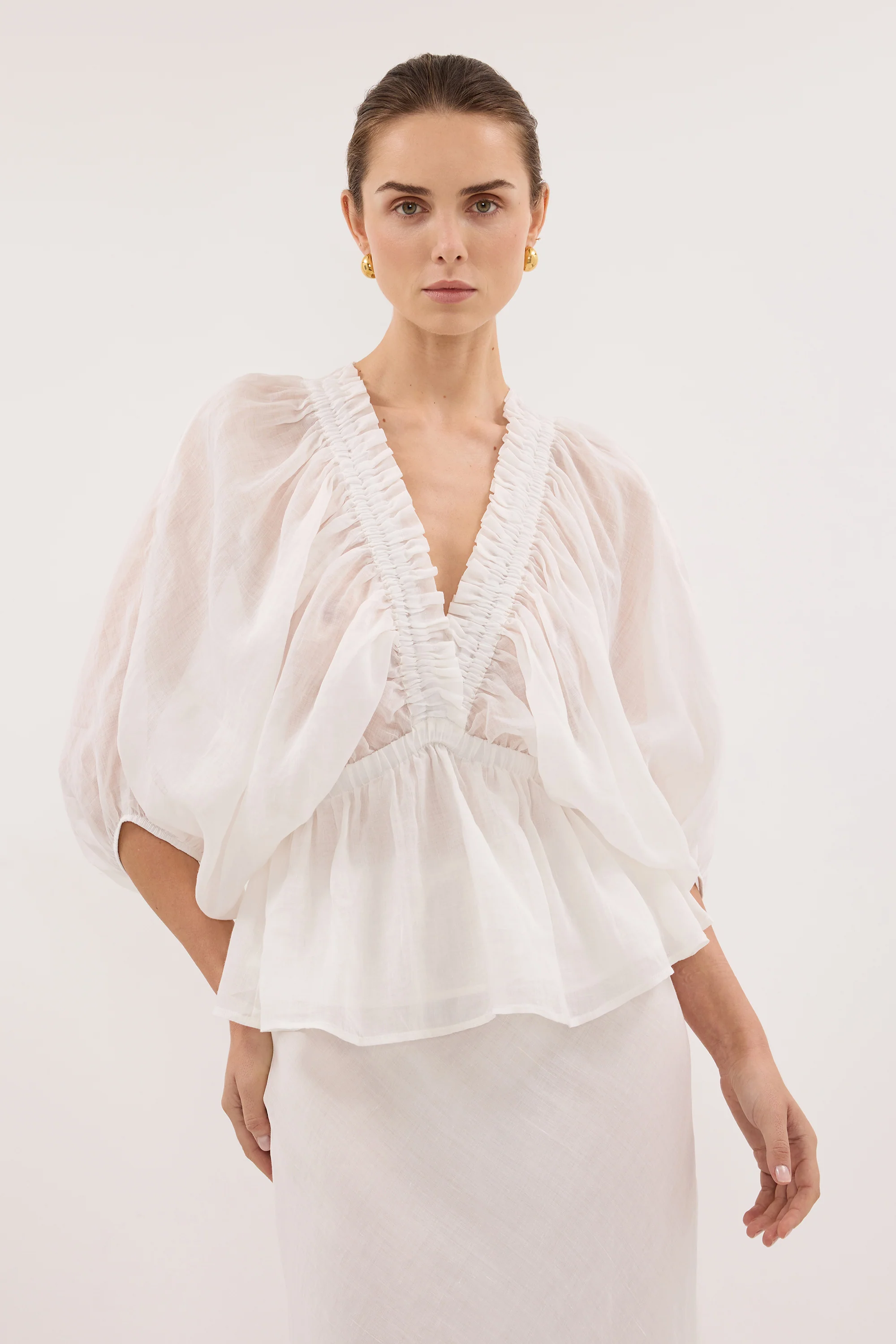 BRIELLE WHITE RAMIE LONG SLEEVE TOP - Image 2