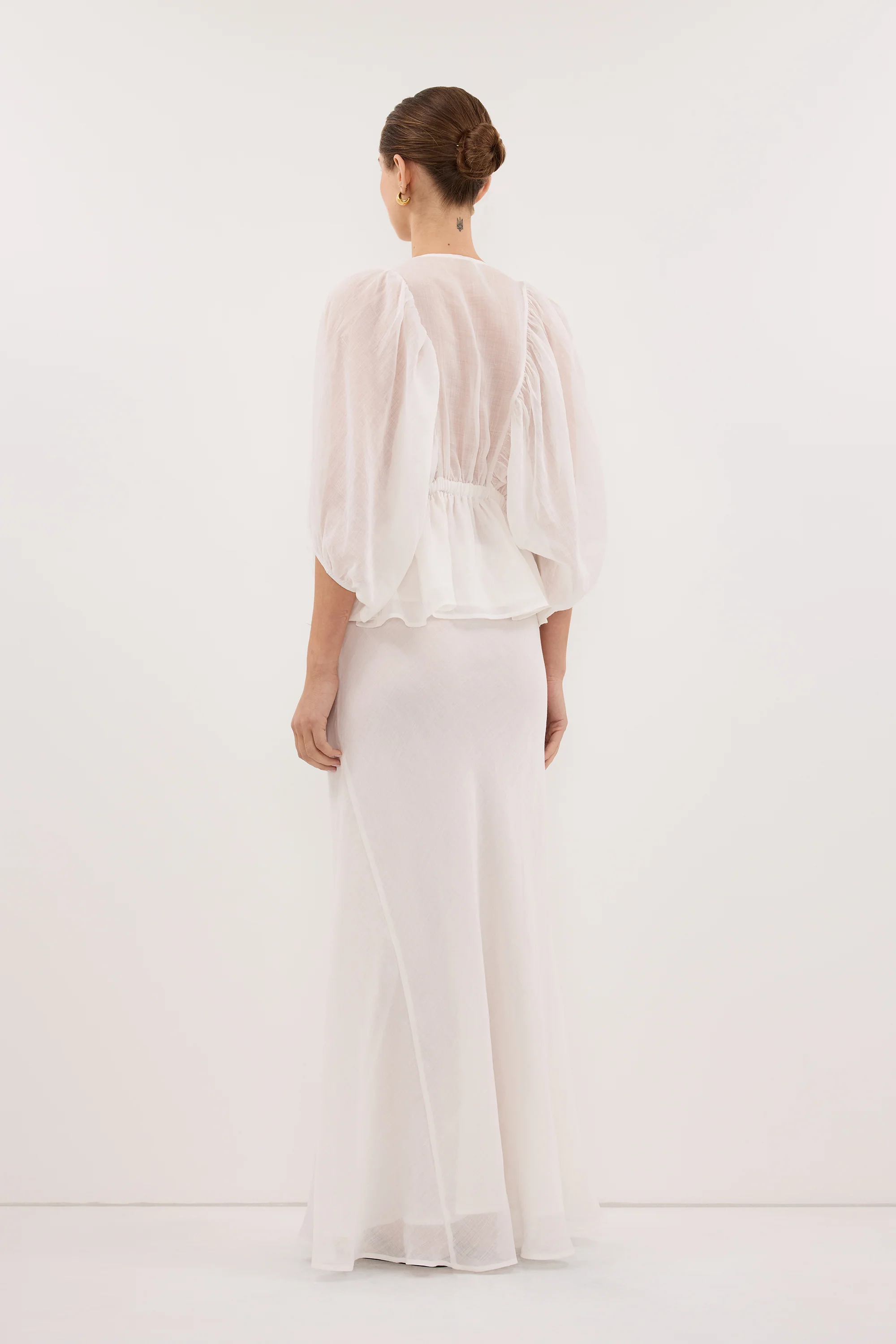 BRIELLE WHITE RAMIE LONG SLEEVE TOP - Image 4