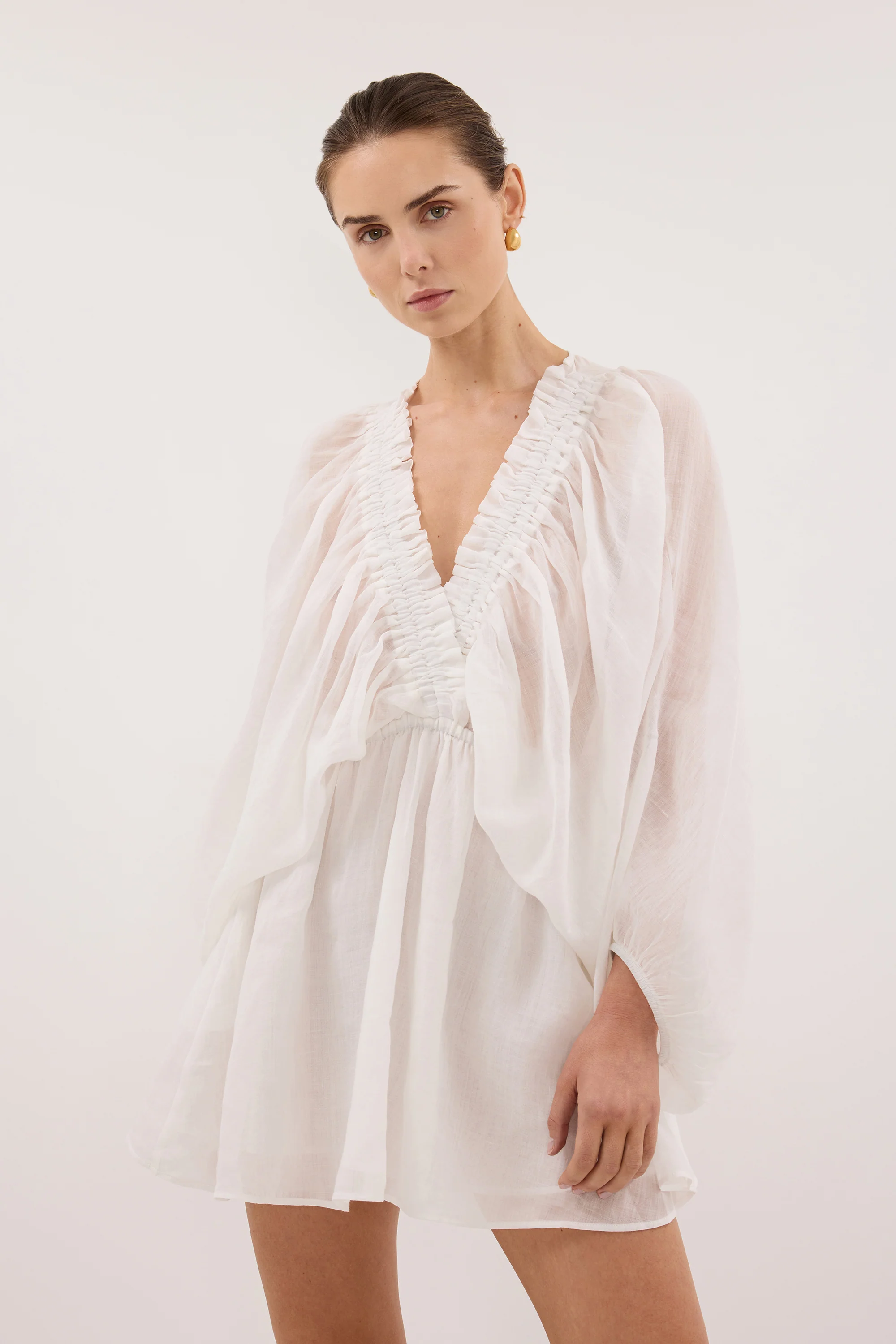 BRIELLE WHITE RAMIE MINI DRESS - Image 2