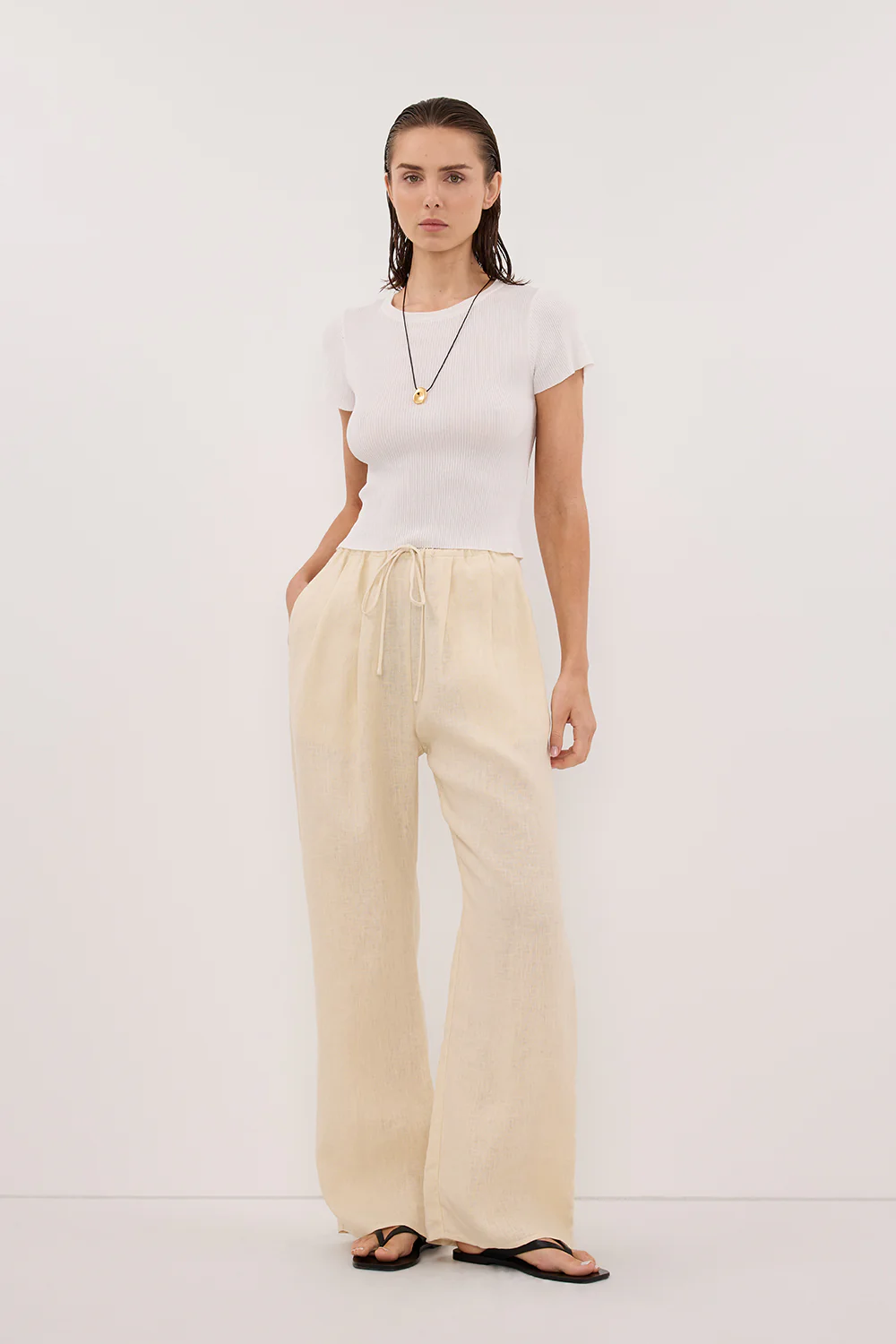 CARLA BUTTERMILK DRAWSTRING LINEN PANT - Image 5