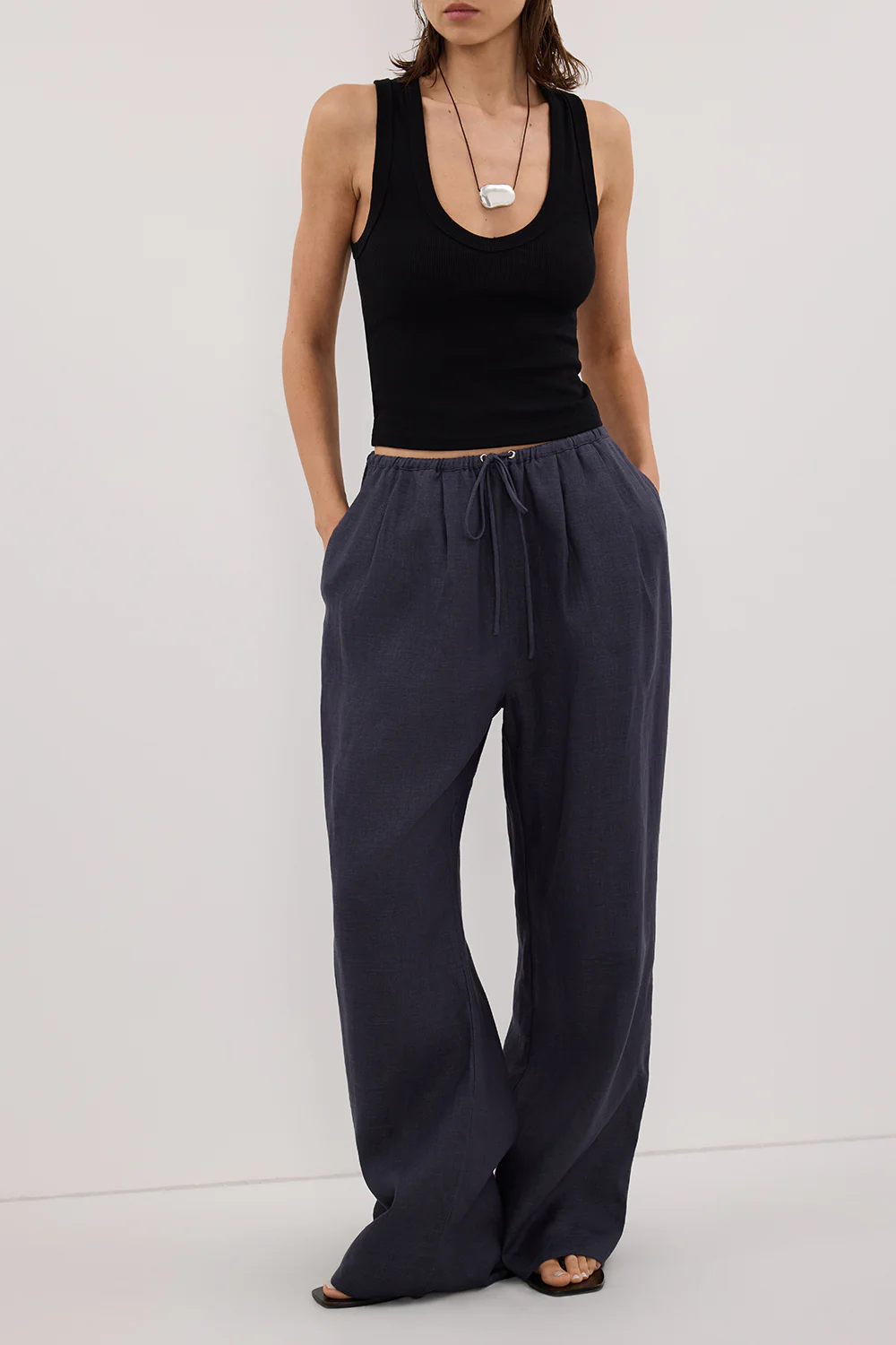 CARLA INDIGO DRAWSTRING LINEN PANT - Image 2