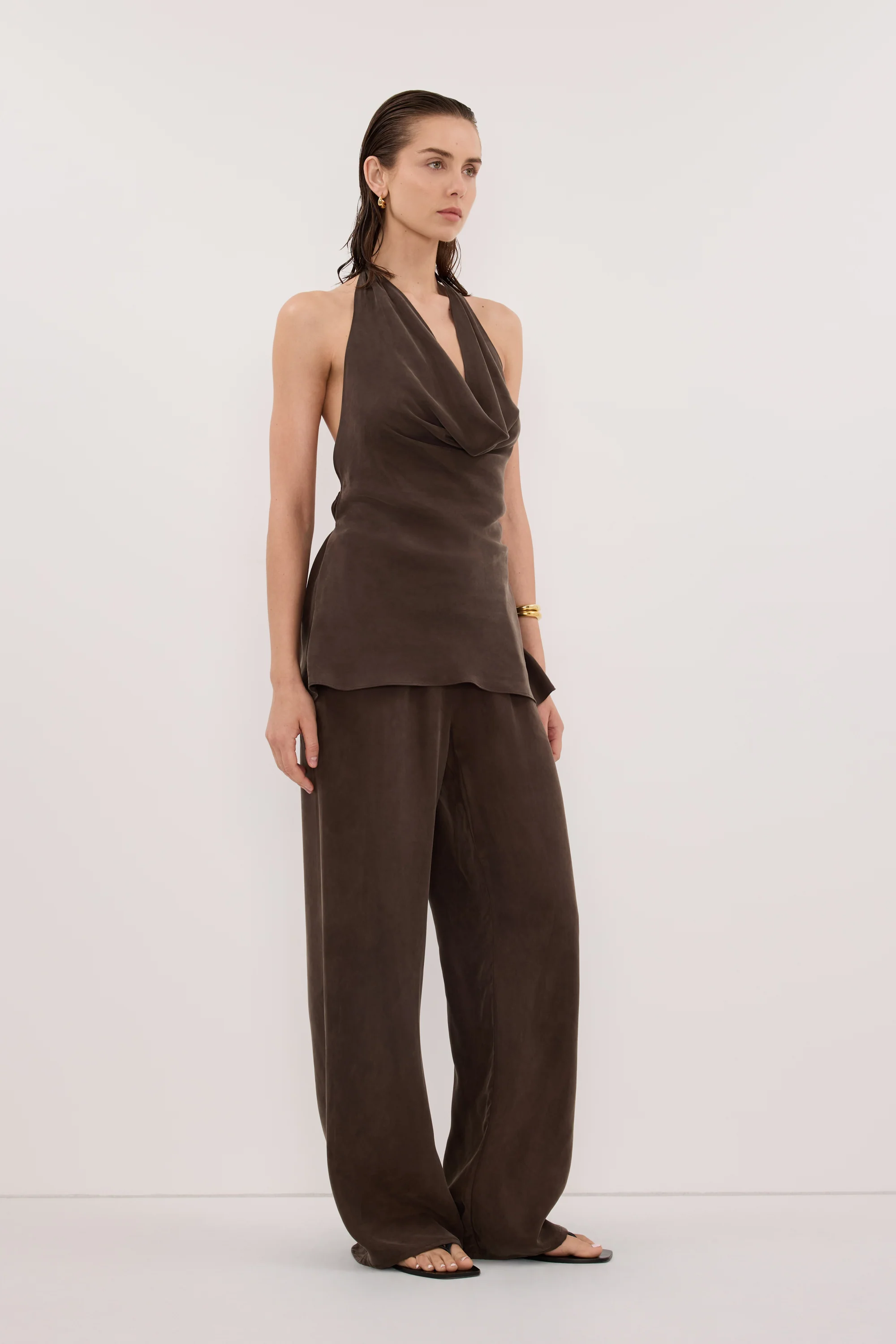 CARLENE BITTER CHOC SLEEVELESS CUPRO COWL TOP - Image 3