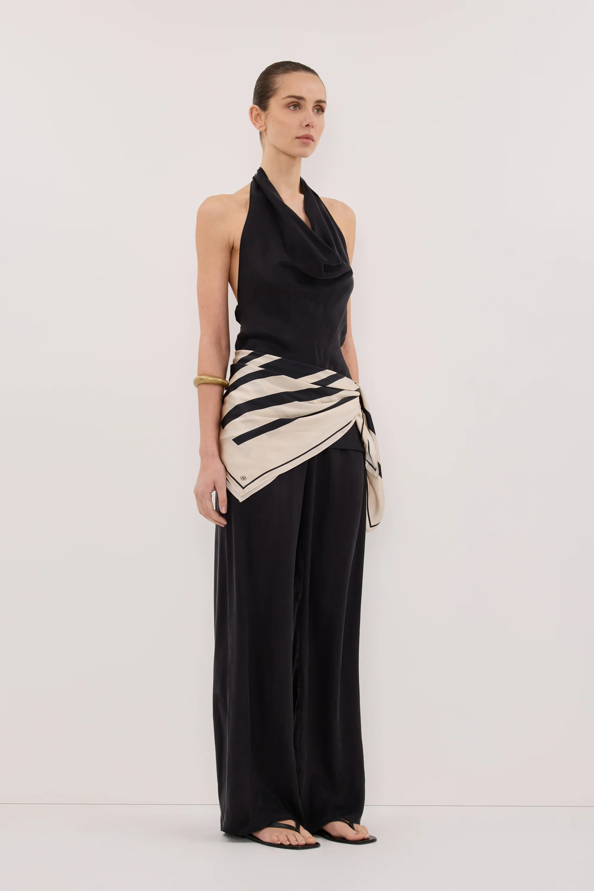 CARLENE BLACK SILK COWL NECK TOP - Image 3