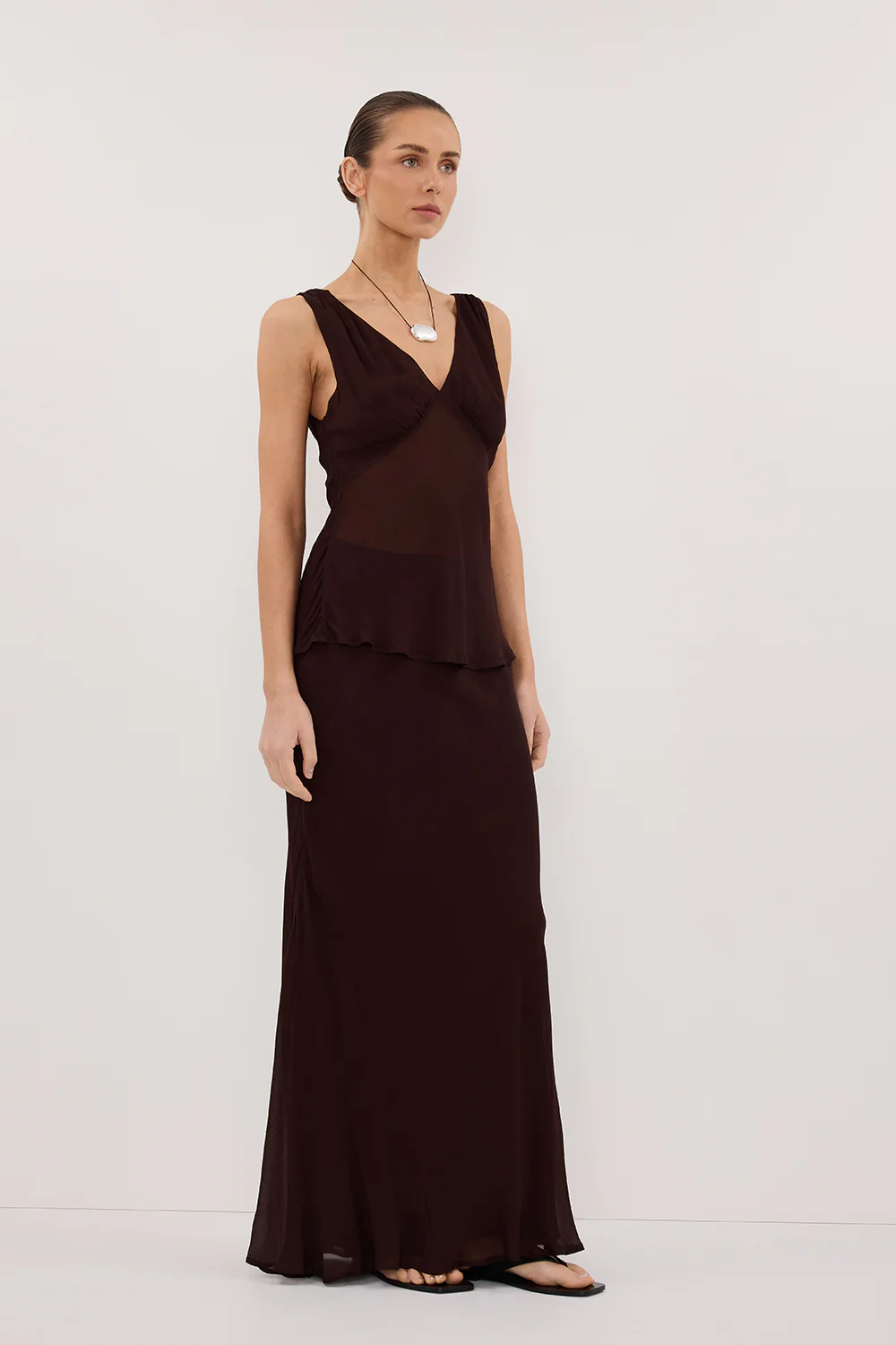 CARLY DARK CHOC MIDI SKIRT - Image 3