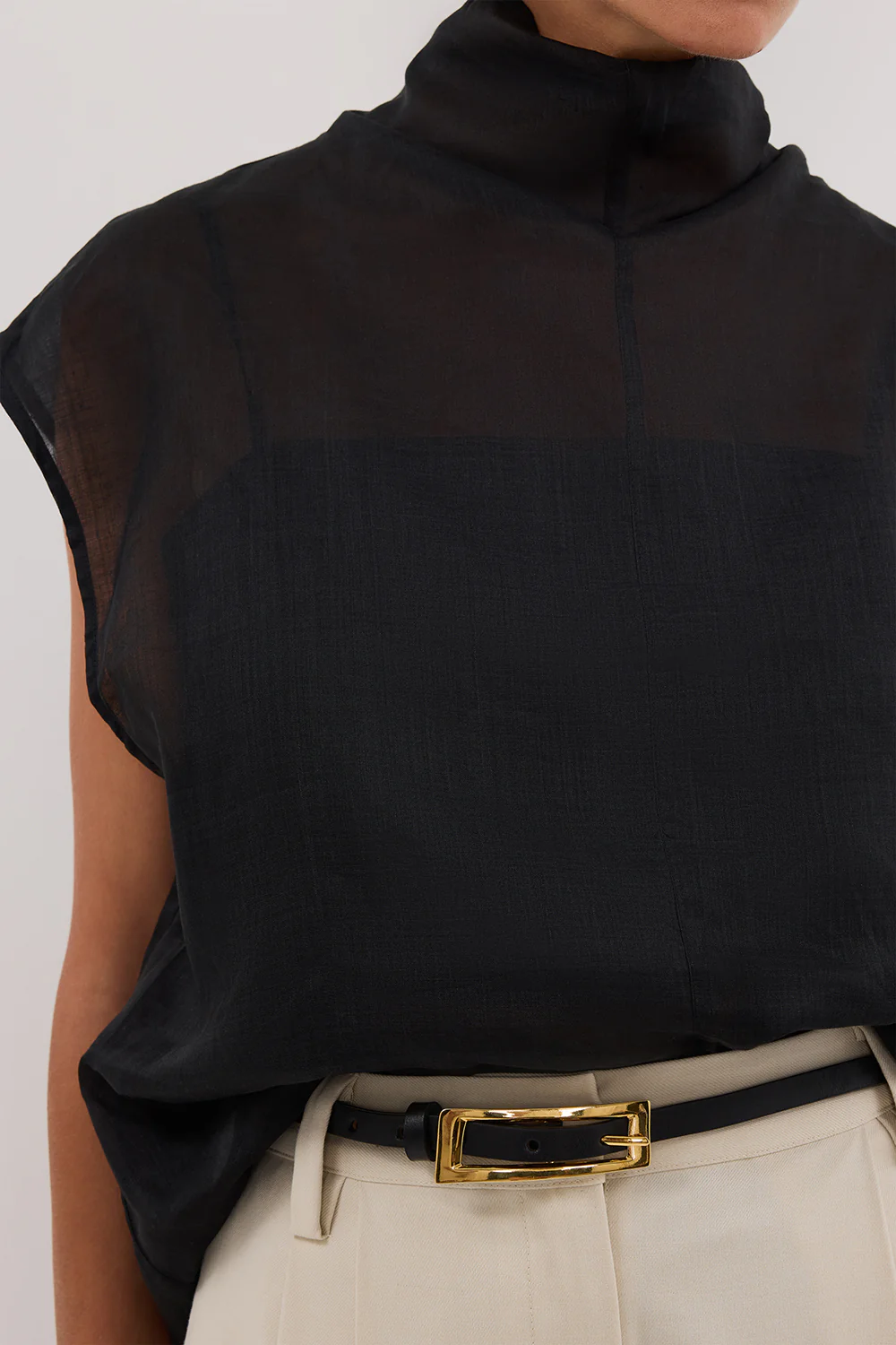 CARMEL BLACK RAMIE FUNNEL NECK TOP - Image 5