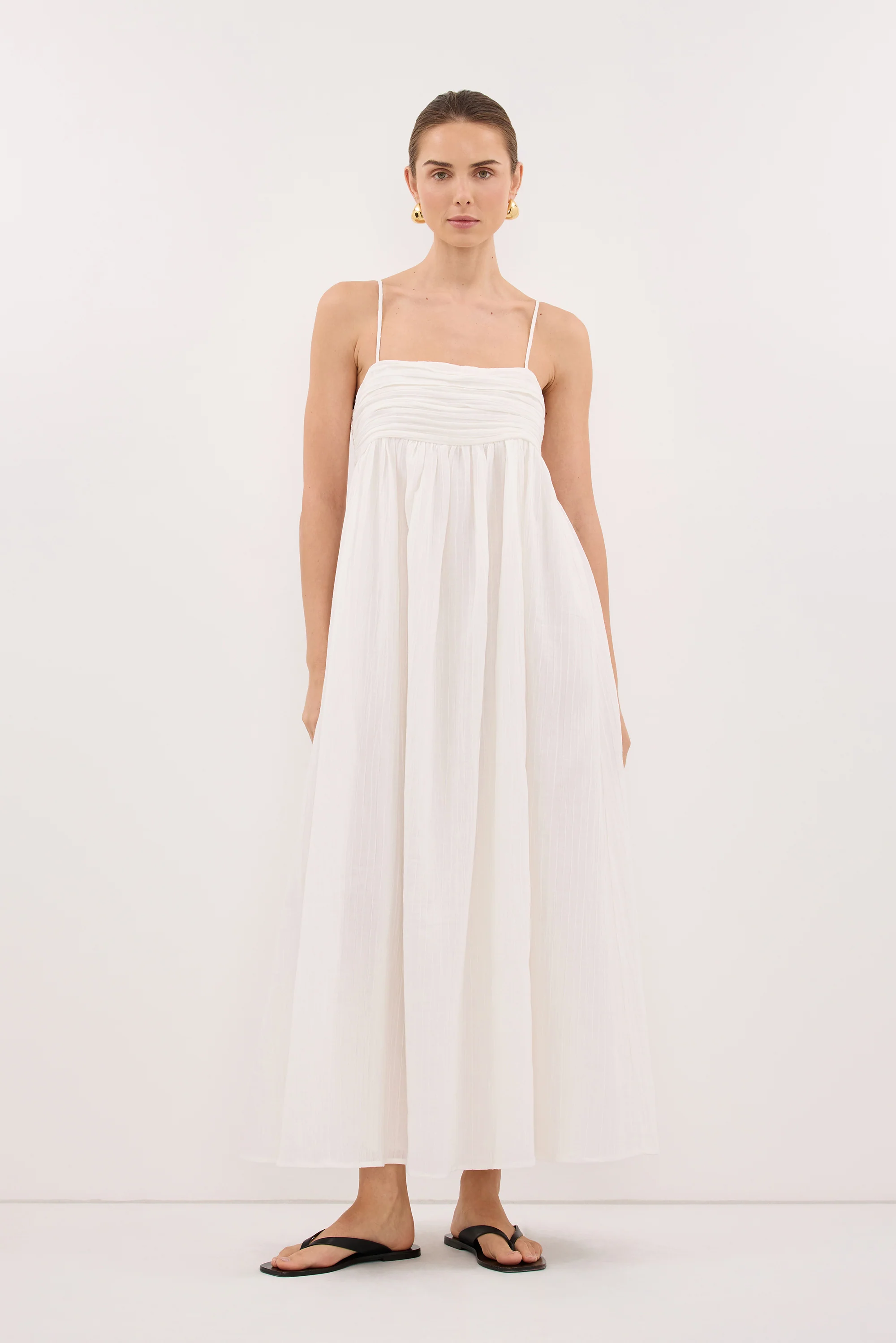 CASEY IVORY CRINKLE RAMIE MIDI DRESS - PRE ORDER