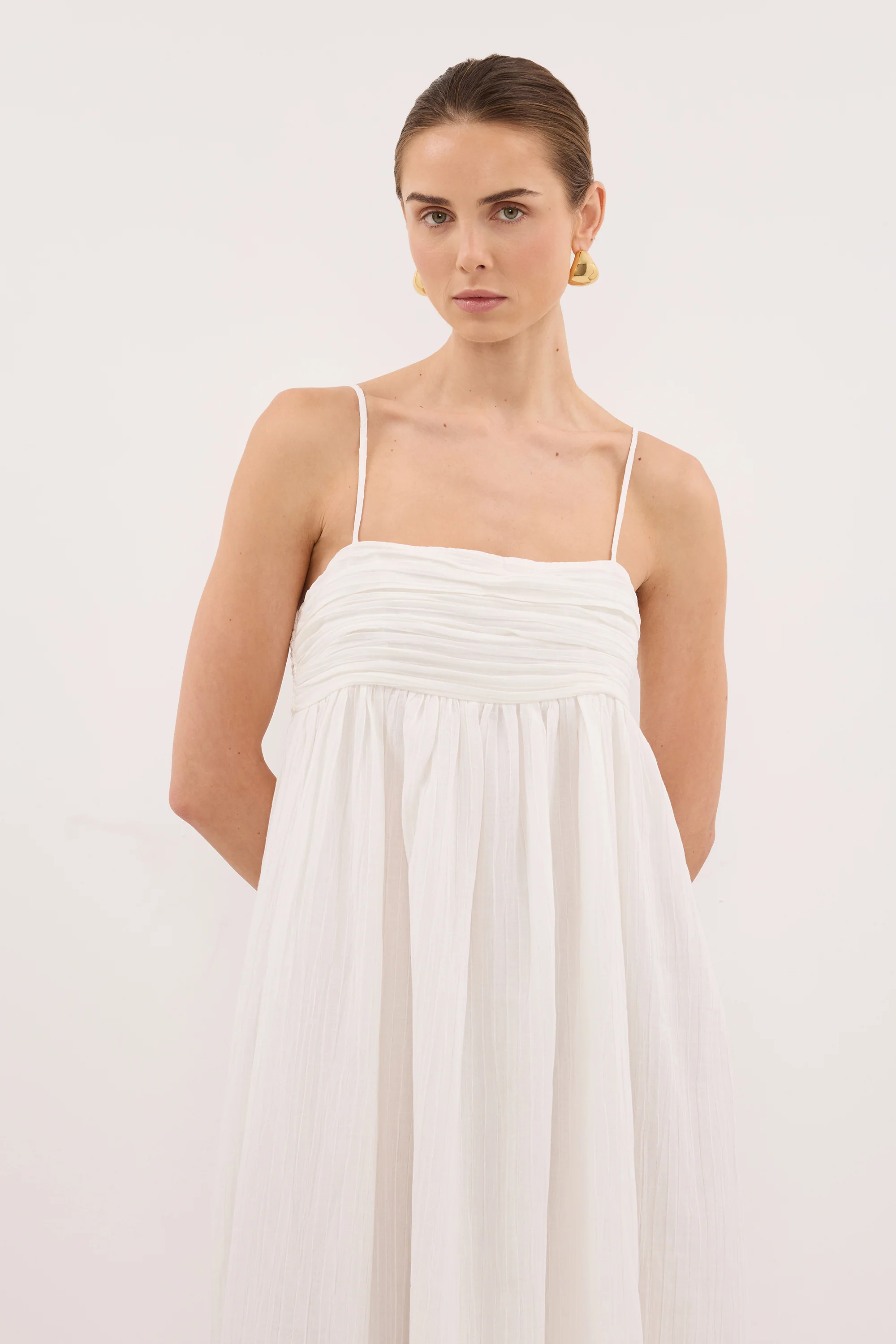 CASEY IVORY CRINKLE RAMIE MIDI DRESS - PRE ORDER - Image 2