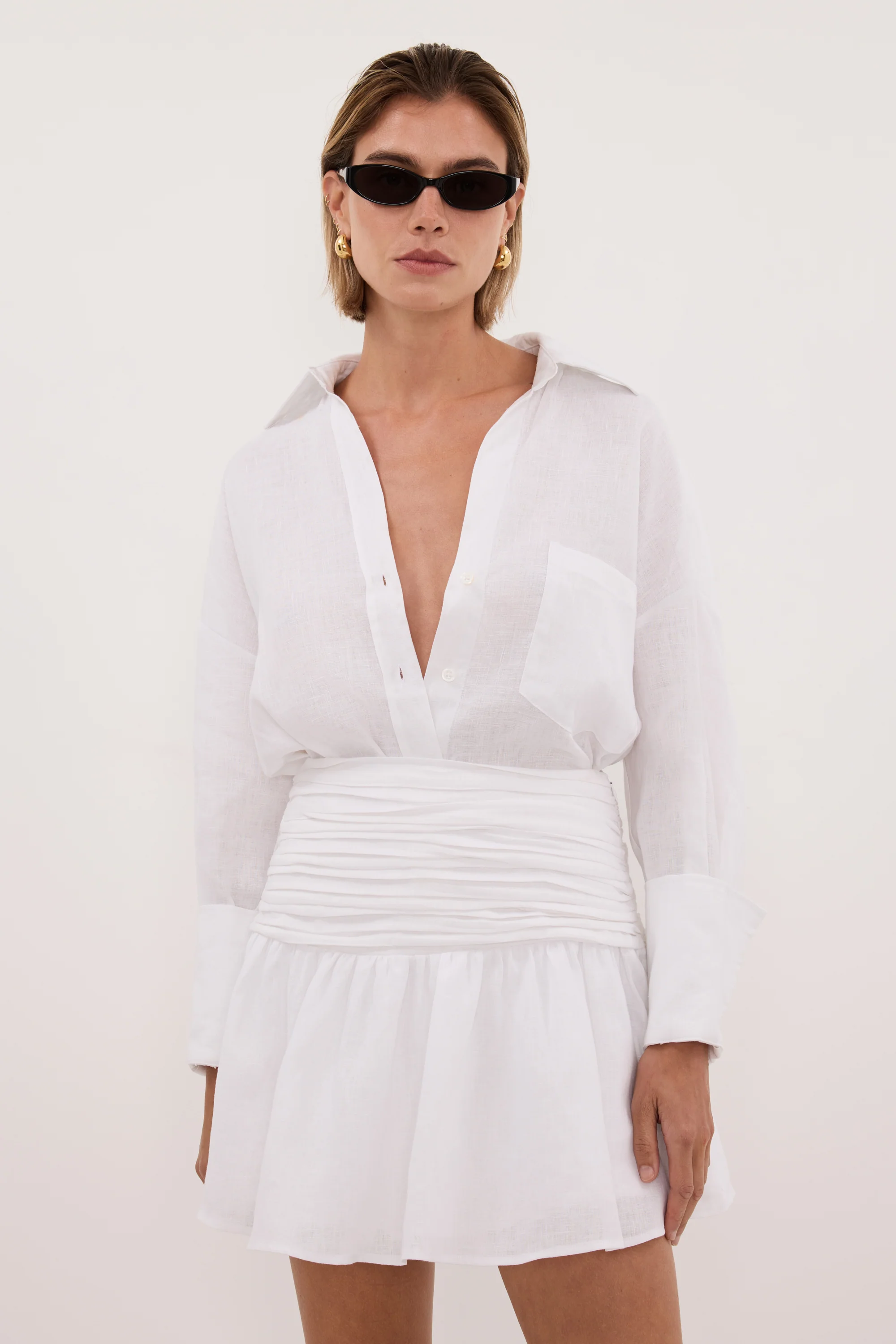 CATANIA WHITE LINEN MINI SKIRT - Image 2