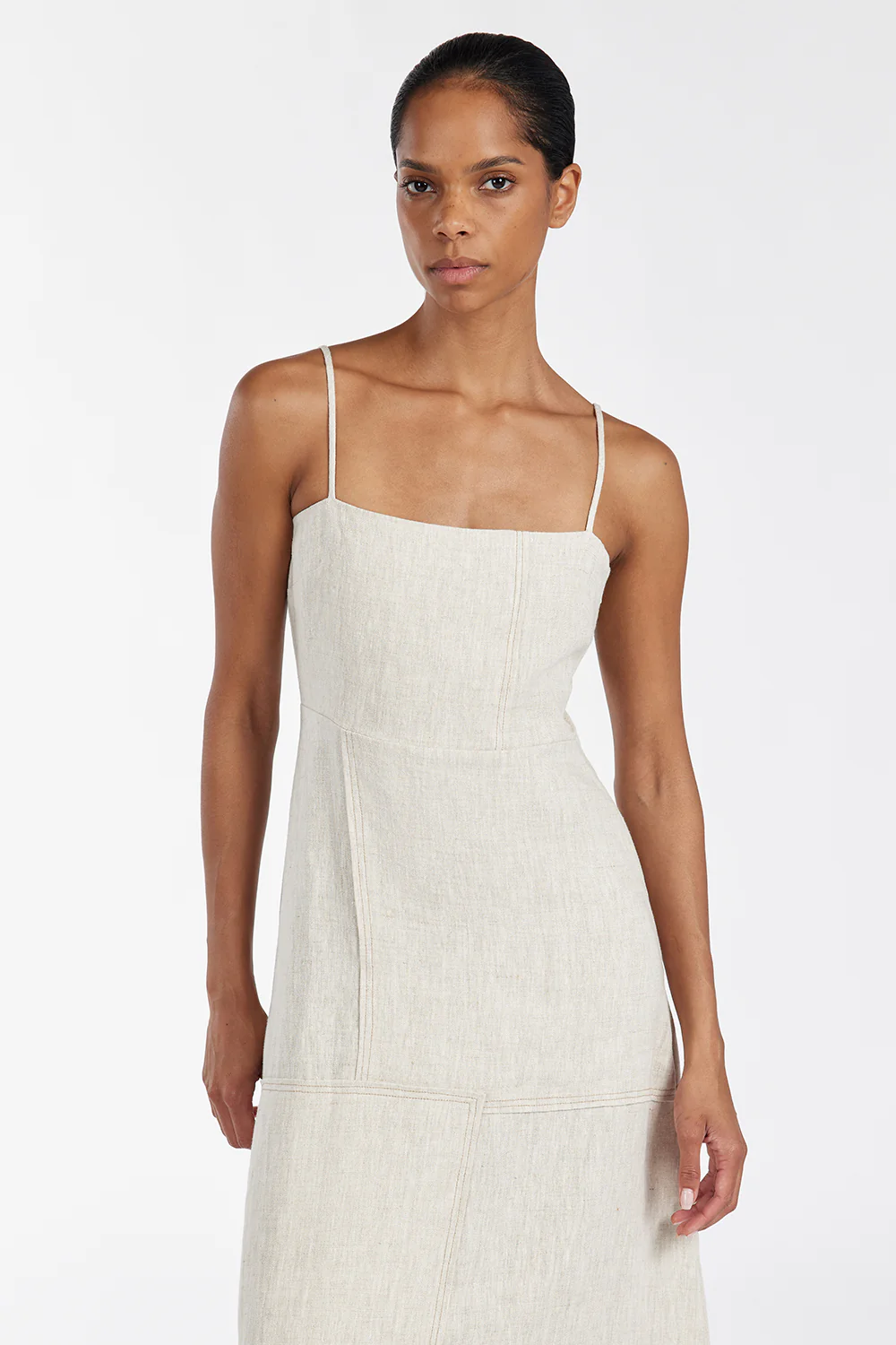 CATIE NATURAL PATCHWORK MIDI DRESS - Image 2