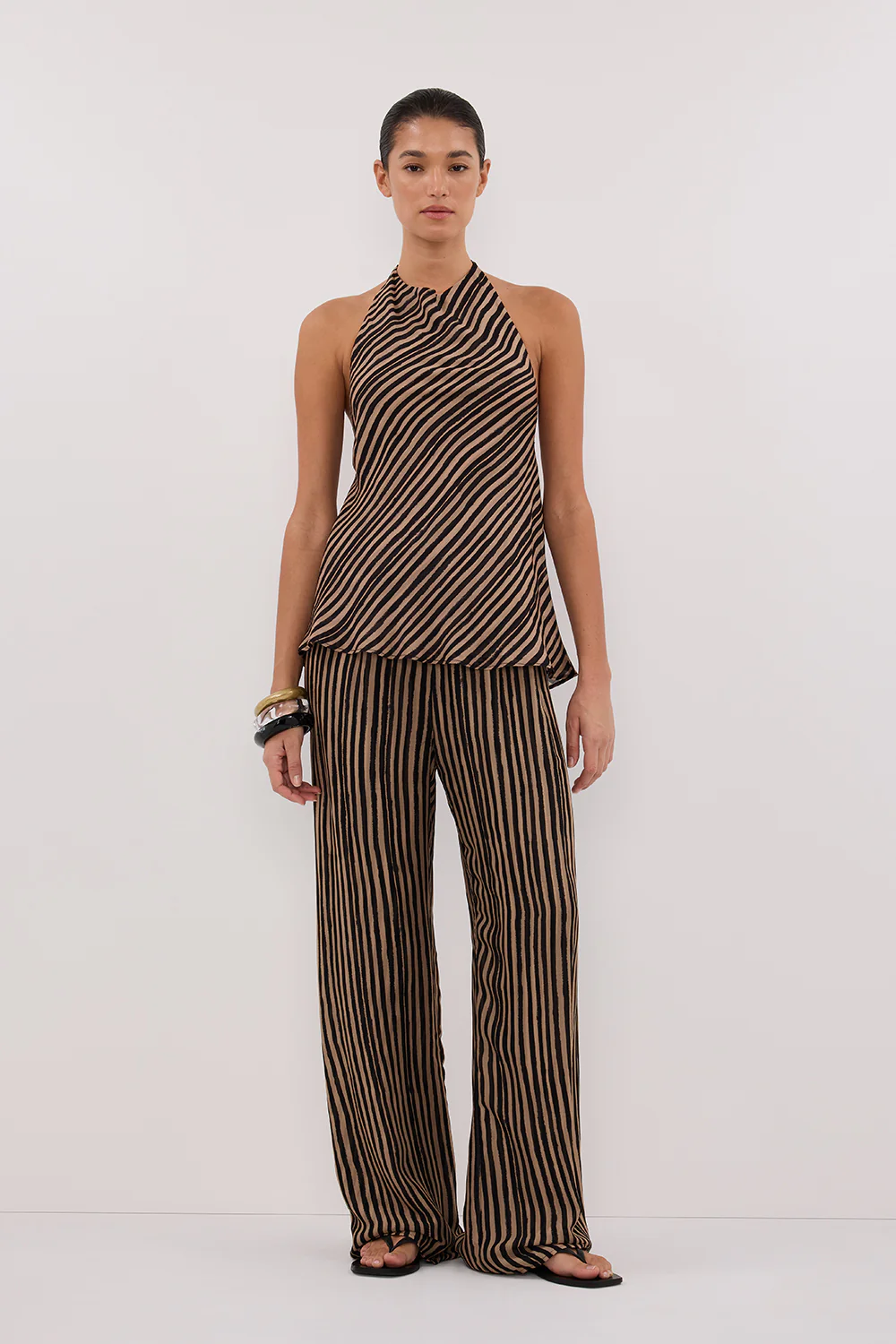 CHARLI TAN STRIPE HALTER TOP