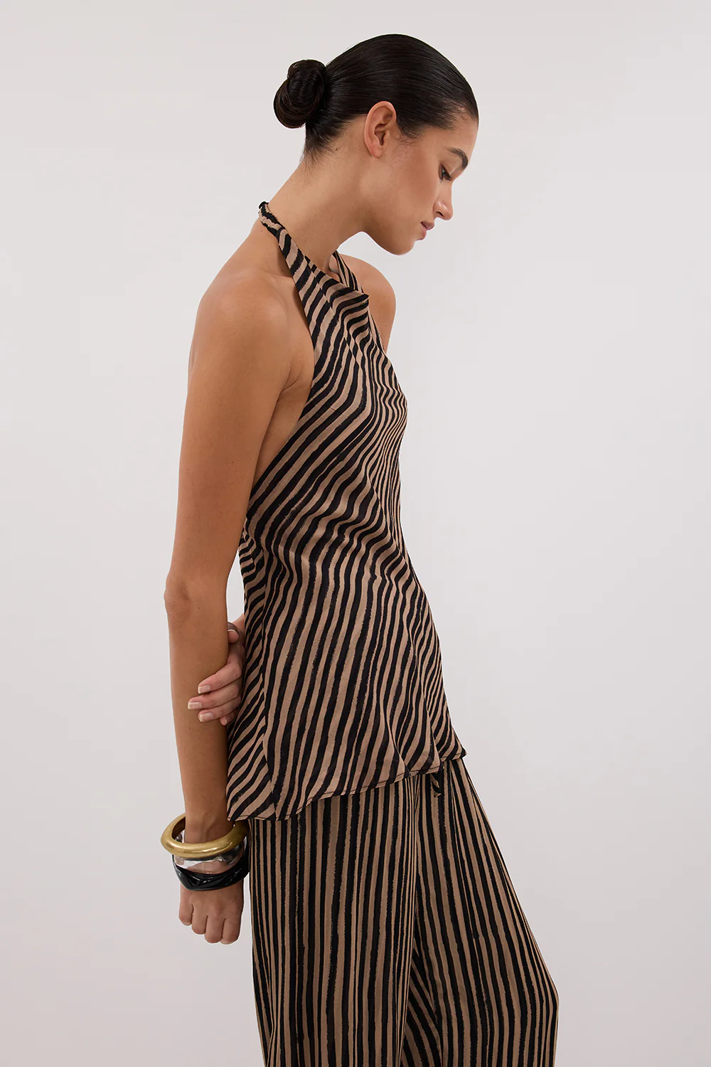 CHARLI TAN STRIPE HALTER TOP - Image 2