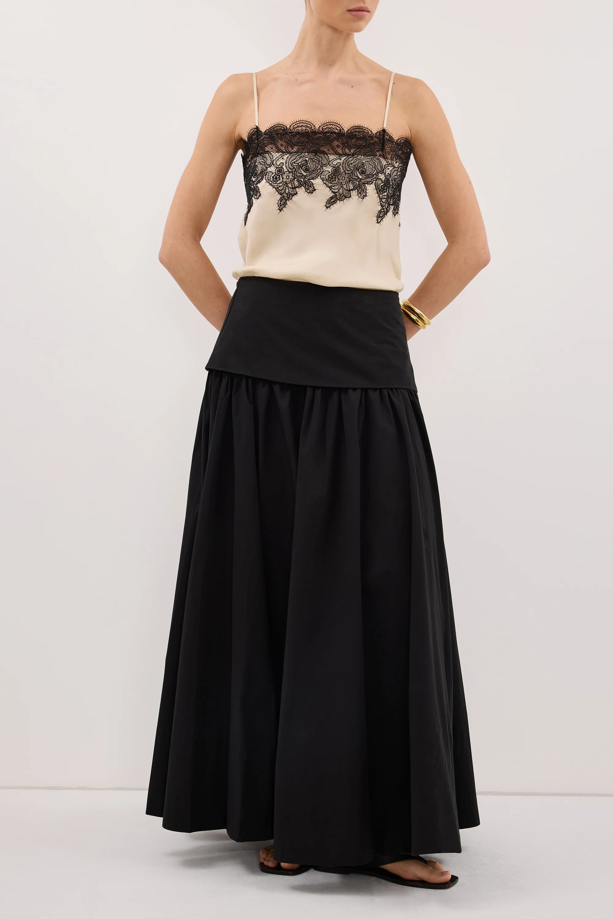 CLAIRE BLACK COTTON MIDI SKIRT - Image 2