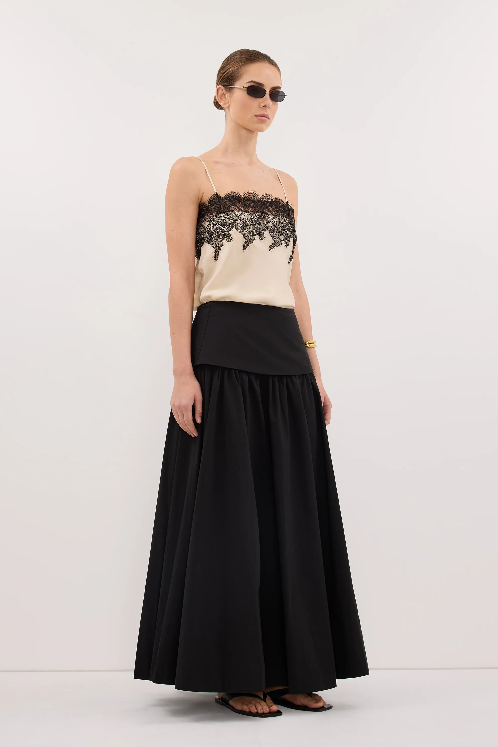 CLAIRE BLACK COTTON MIDI SKIRT - Image 3