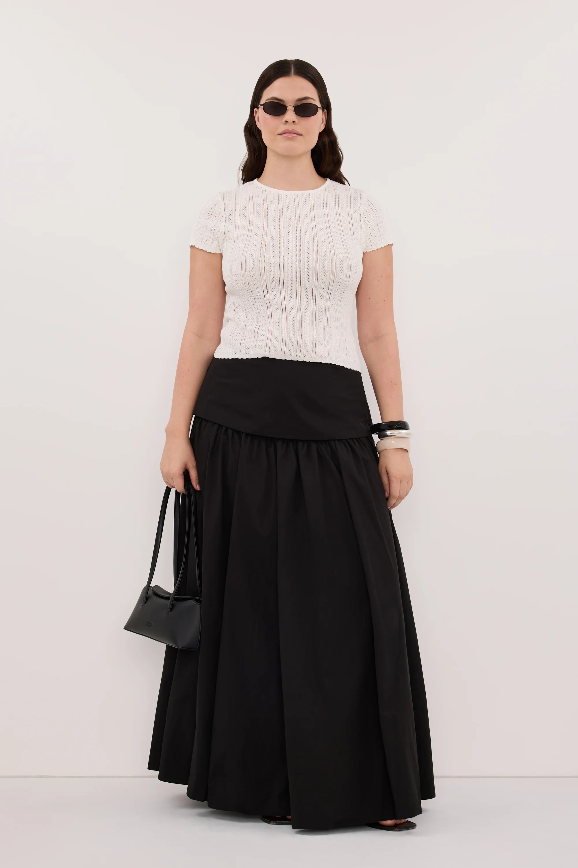 CLAIRE BLACK COTTON MIDI SKIRT - Image 6