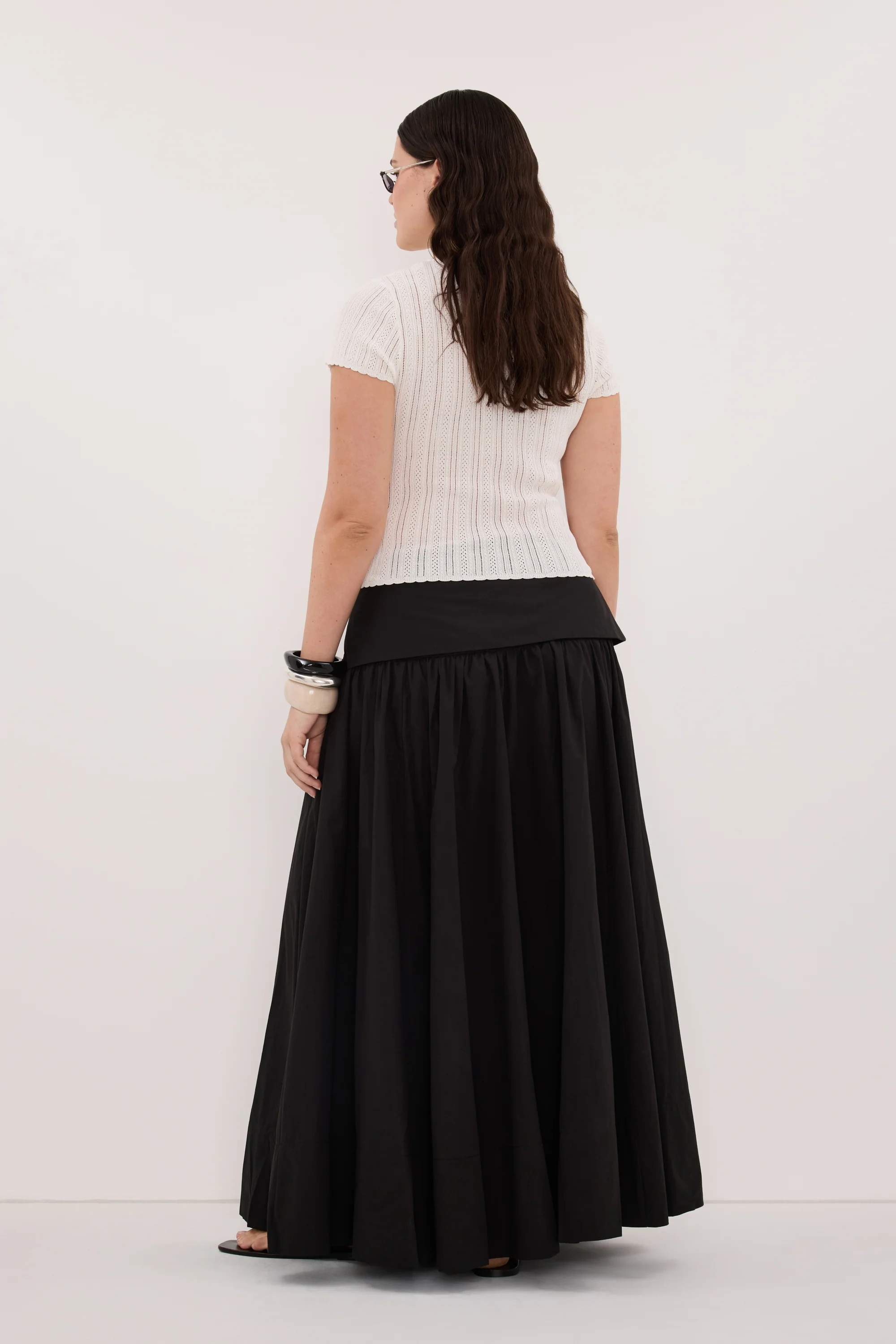 CLAIRE BLACK COTTON MIDI SKIRT - Image 7