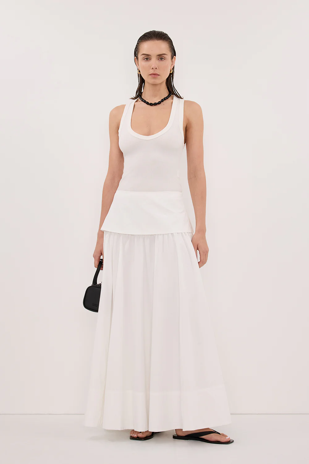 CLAIRE WHITE COTTON MIDI SKIRT