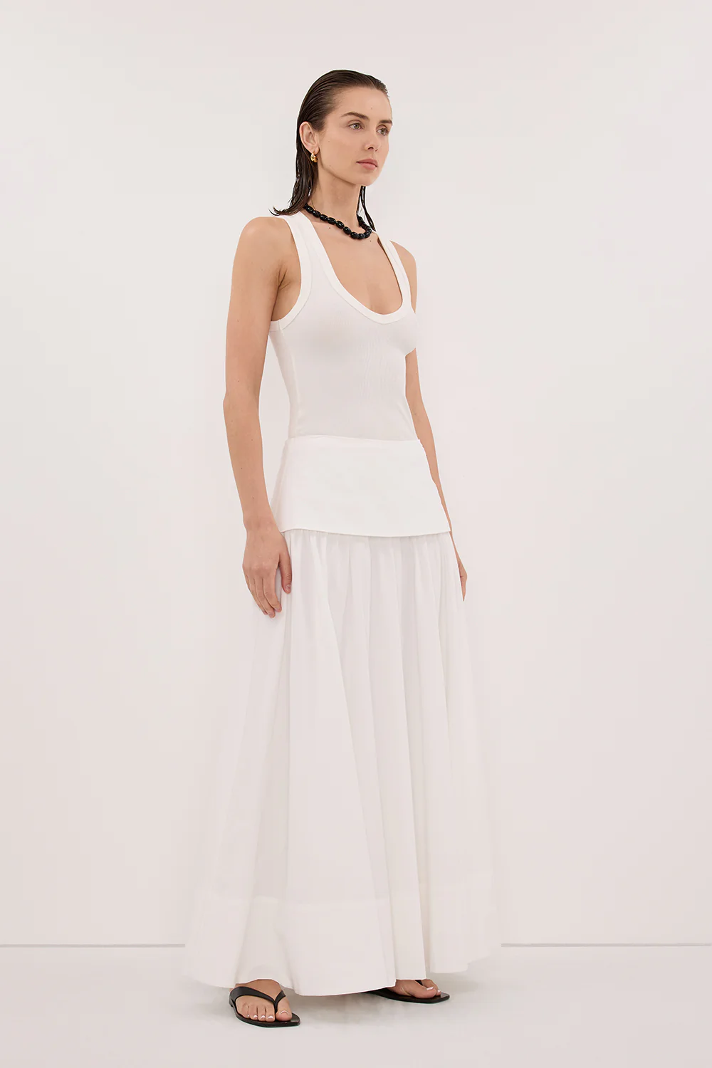 CLAIRE WHITE COTTON MIDI SKIRT - Image 3