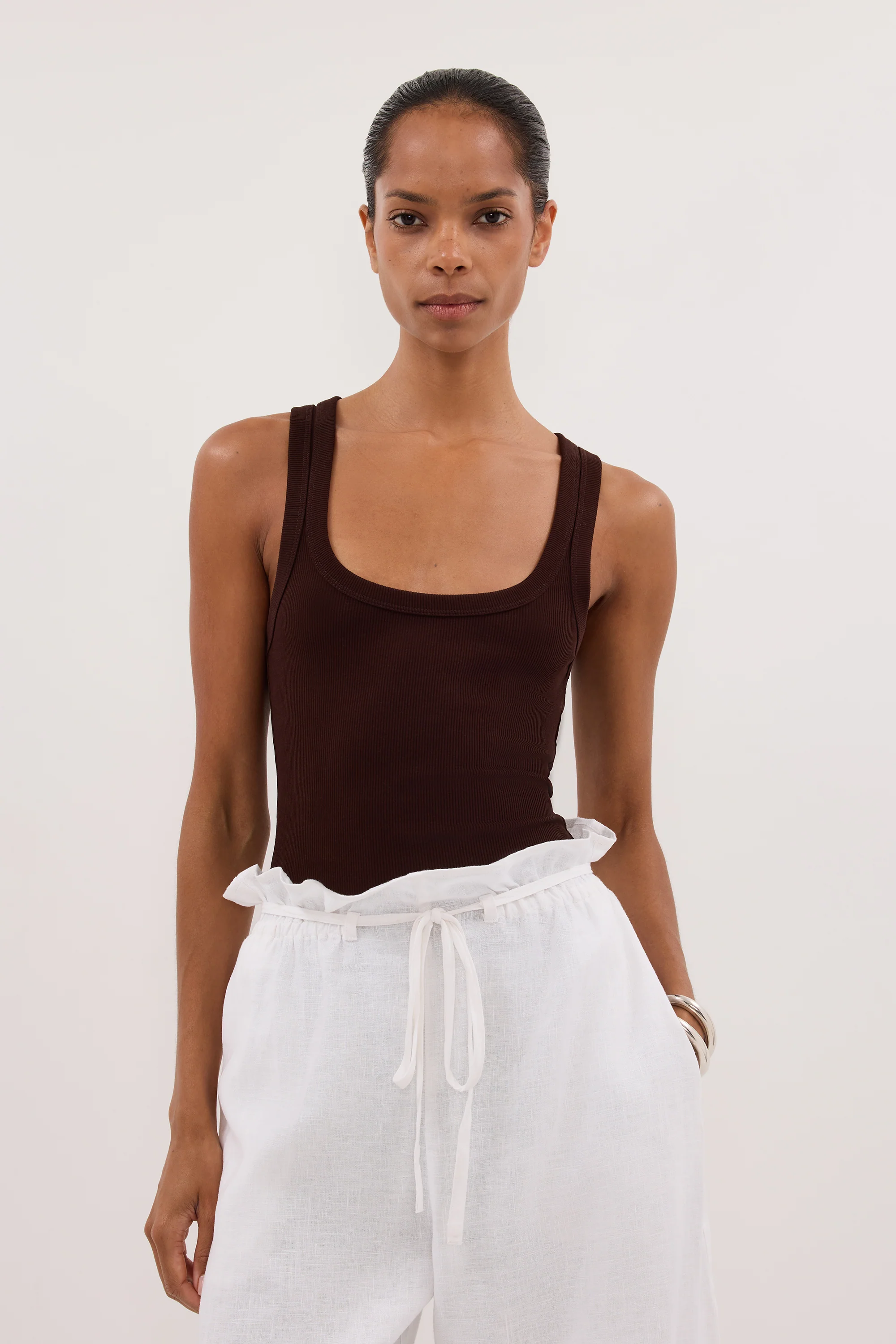 CLARA BURNT CHOC SCOOP NECK TANK TOP - Image 2