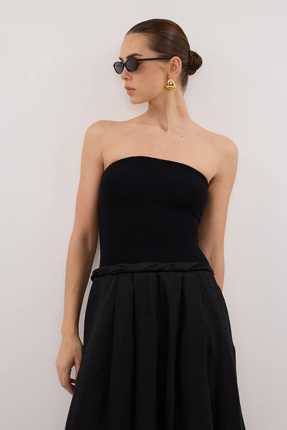 COCO BLACK STRAPLESS HYBRID MIDI DRESS - Image 2