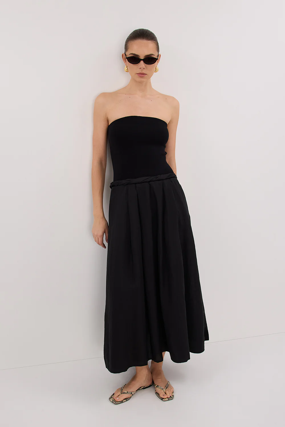 COCO BLACK STRAPLESS HYBRID MIDI DRESS - Image 6