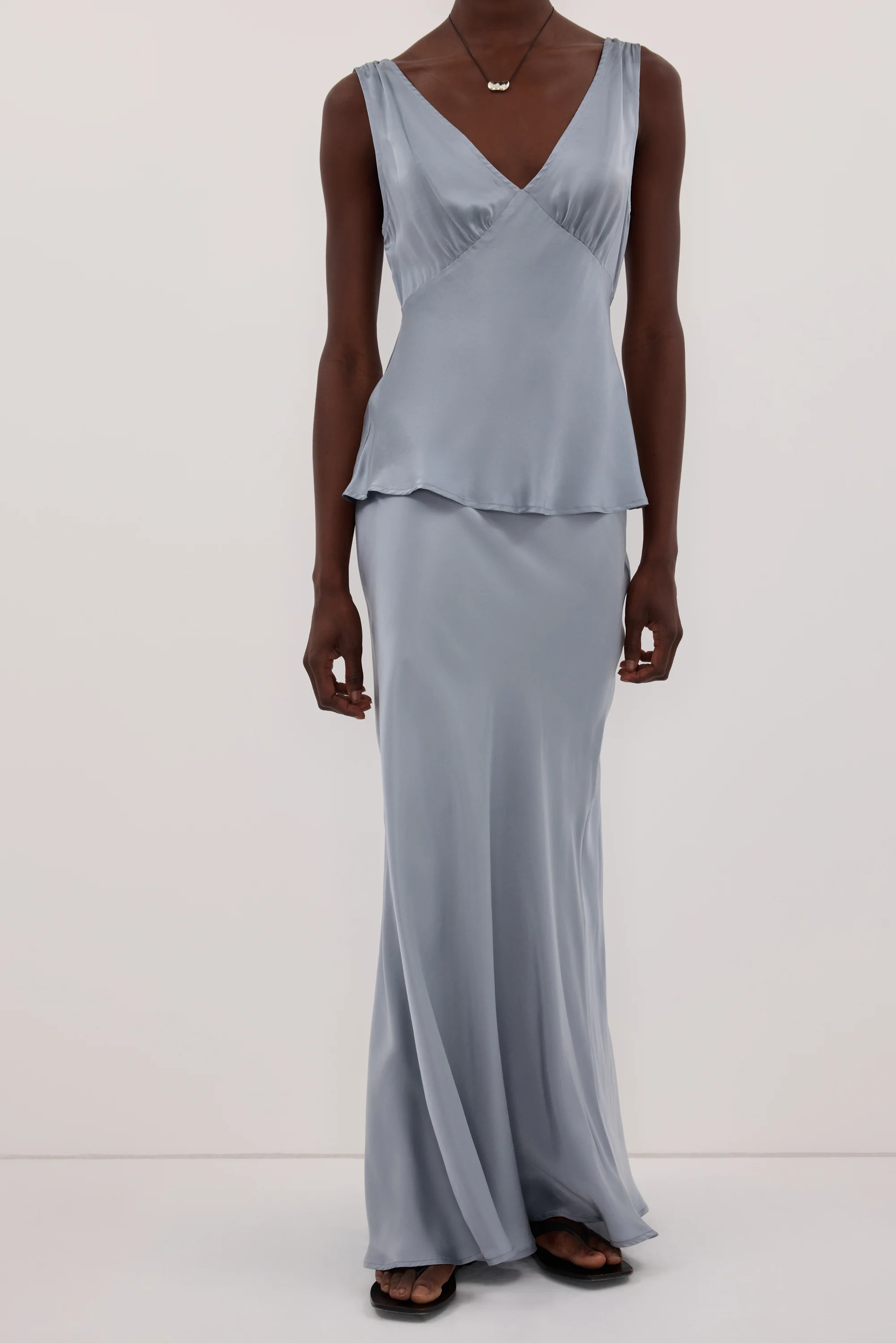 COLETTE DUSTY BLUE SILK MAXI SKIRT - Image 2