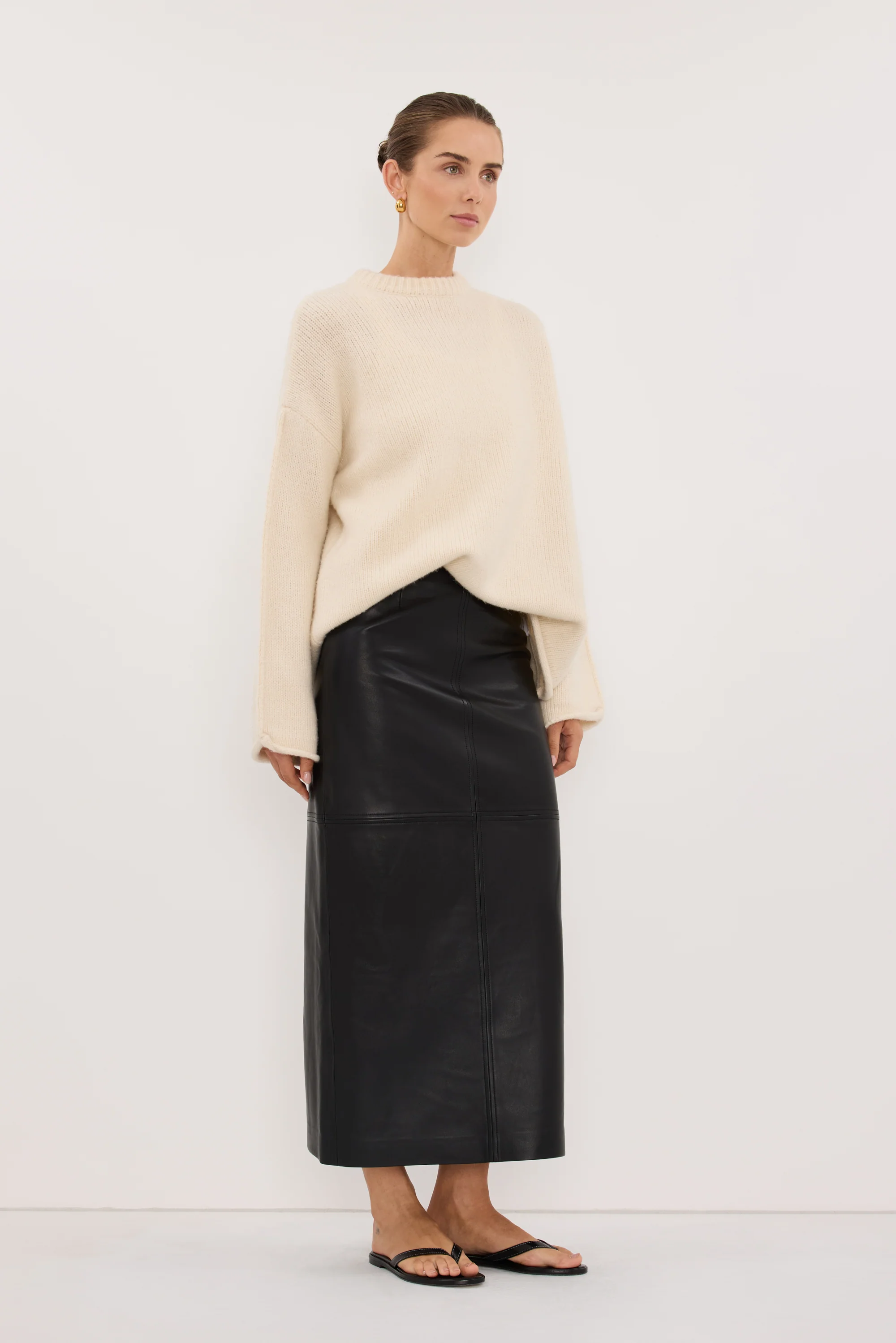 COOPER BLACK LEATHER MIDI SKIRT - Image 3