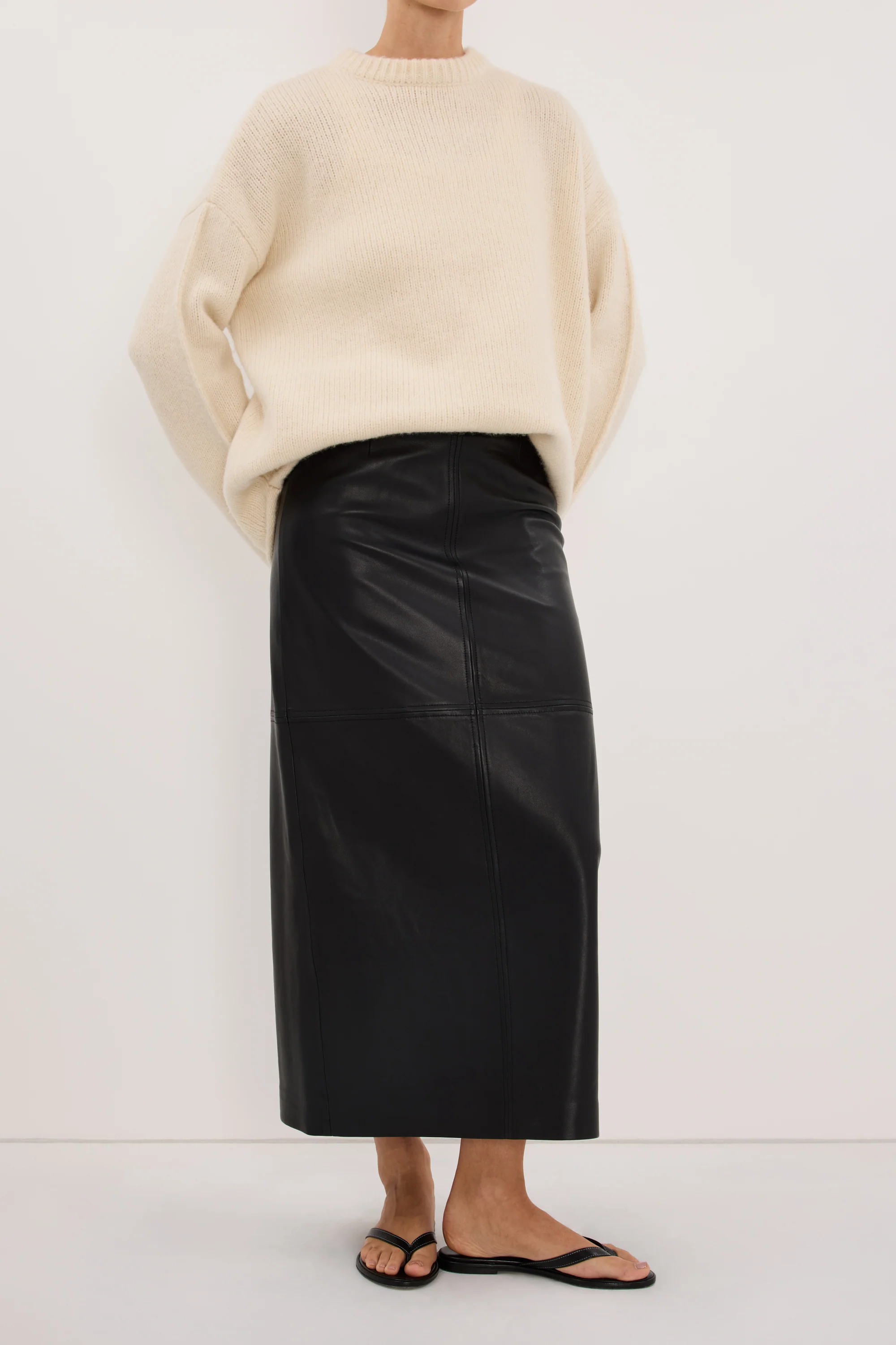 COOPER BLACK LEATHER MIDI SKIRT - Image 5