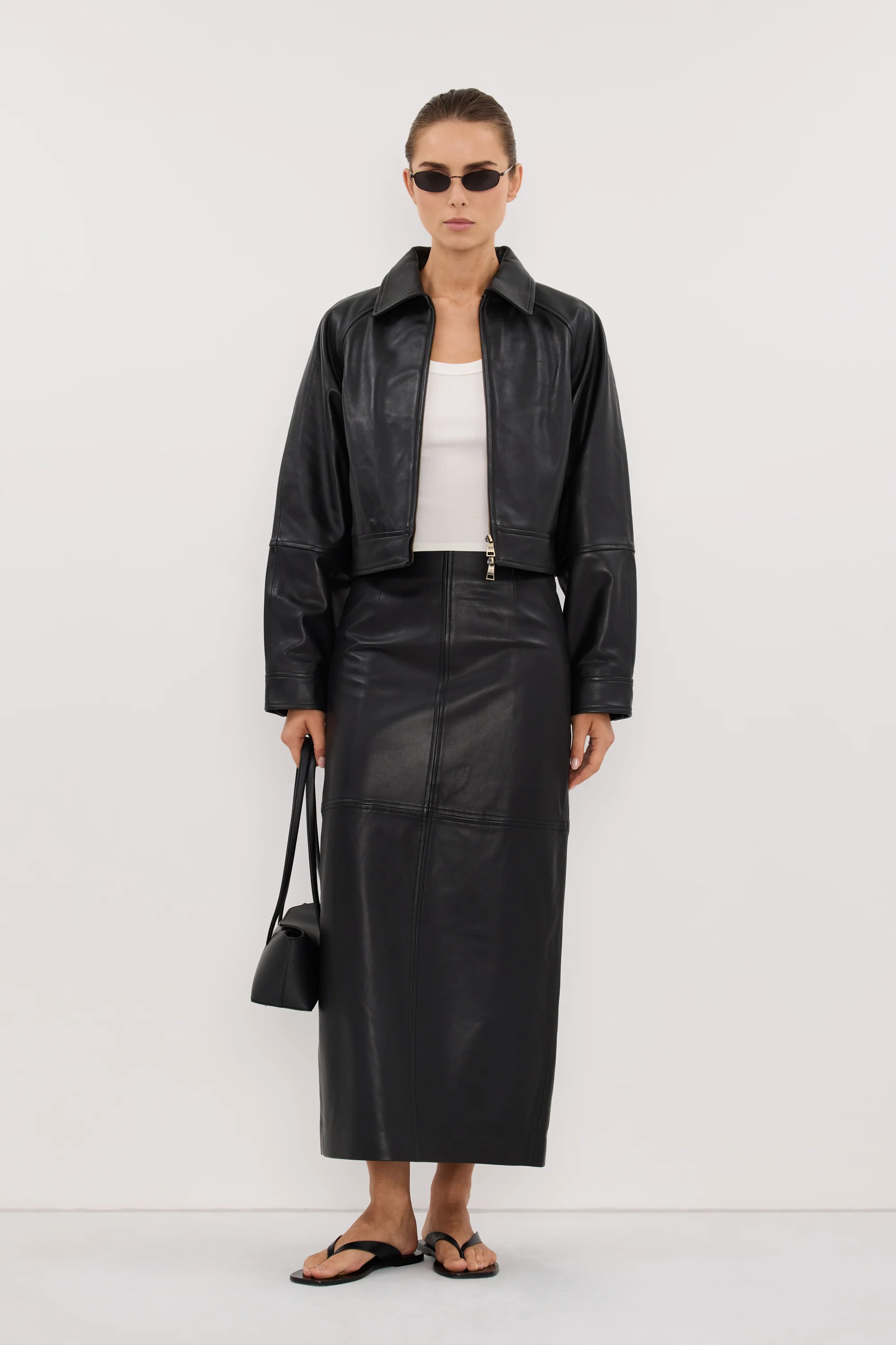 COOPER BLACK LEATHER MIDI SKIRT - Image 7
