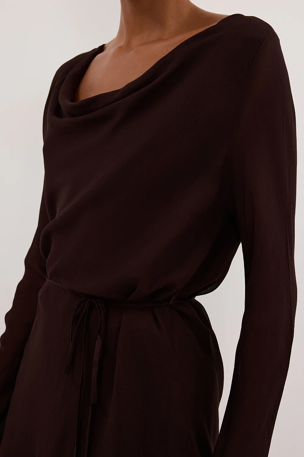 CORFU DARK CHOC SLEEVED MINI DRESS - Image 5